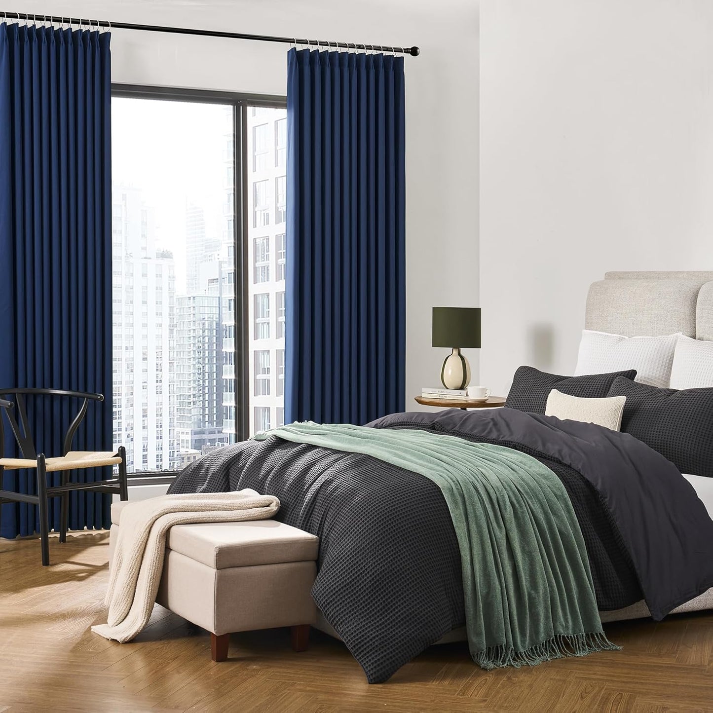 Pinch Pleated Curtains 150 Inches Long 2 Panels Set, Thermal Insulated Blackout Room Darkening Curtain for Bedroom,Window Draperies with Hooks(Navy Blue,40x150-inch)