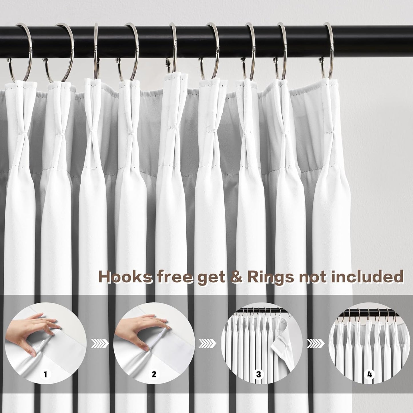KEQIAOSUOCAI Pleated White Curtains 72 Inches Long for Bedroom,Half Blackout Room Darkening Memory Shape Window Curtain 72 Inch Length 2 Panel Set,Pinch Pleated Drapes with Hooks,40 by 72,Set of 2