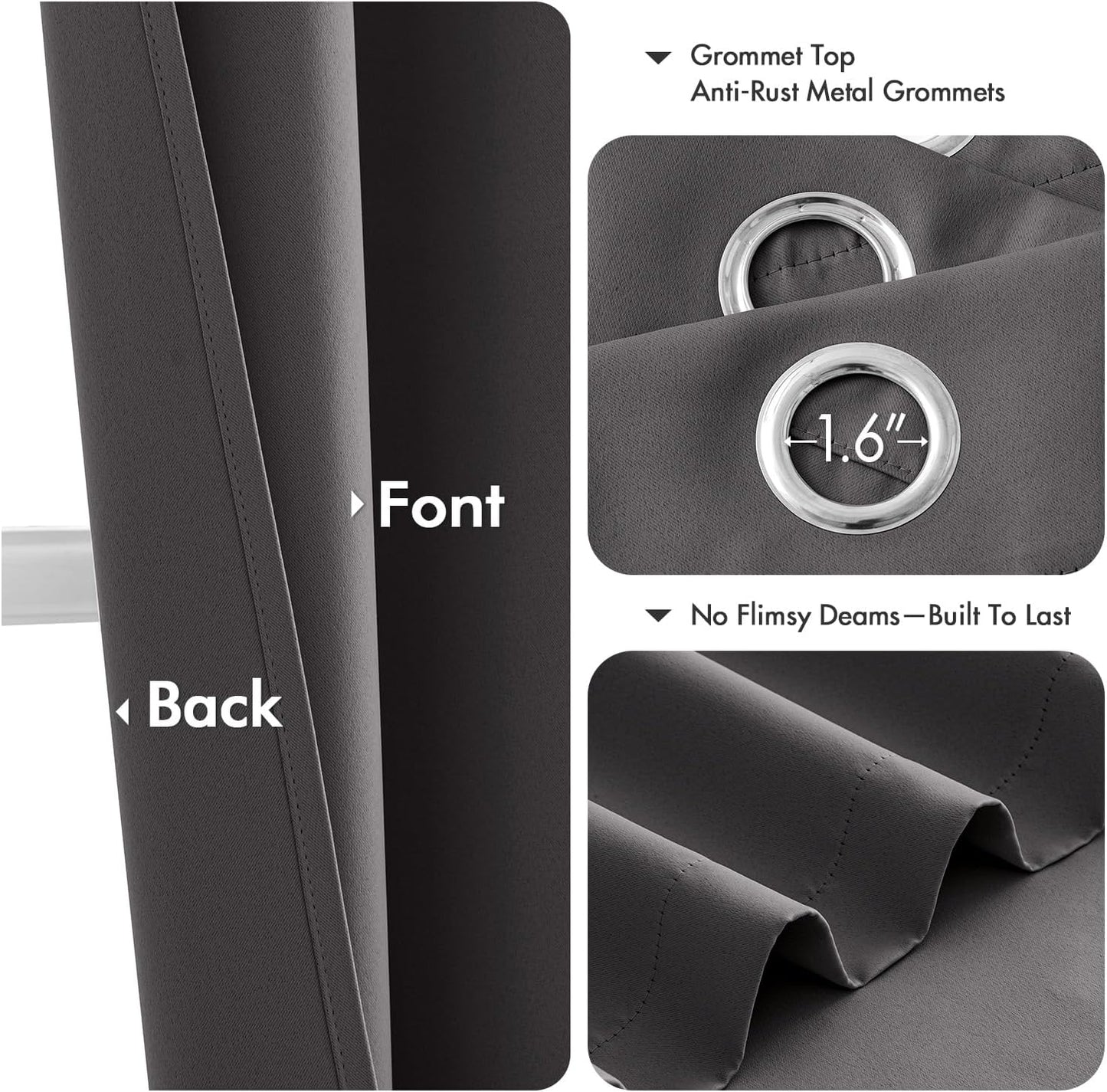 MIULEE Grey Blackout Curtains for Bedroom Living Room 90 Inches Long 2 Panels, Thermal Insulated Room Darkening Drapes Solid Grommet Top Noise Reduction Light Blocking Window Treatments 40x90 Inch
