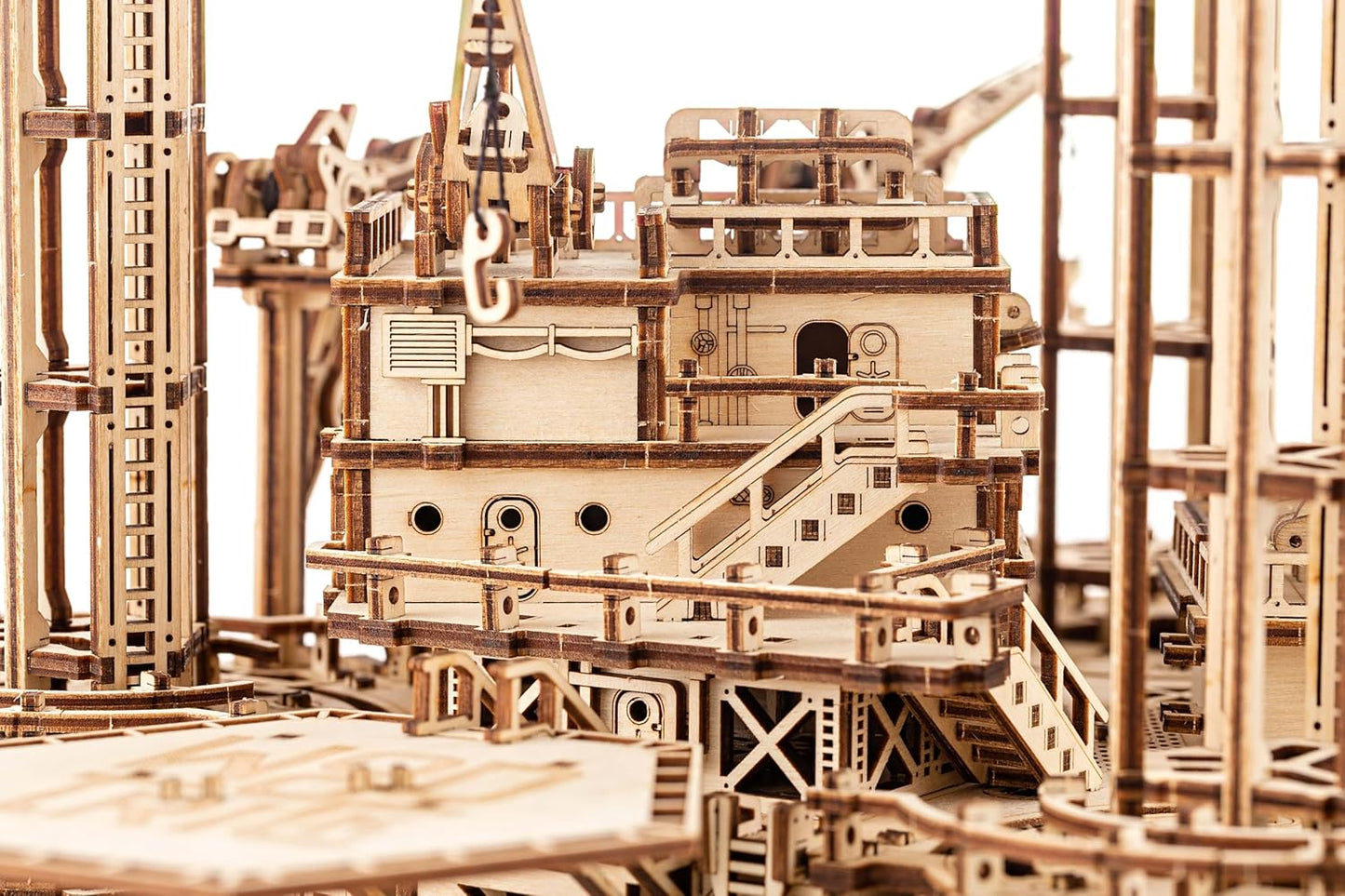Wood Trick Offshore Rig Platform Wooden 3D Puzzles for Adults and Kids to Build - Interactive Movable Platform - Wooden Models Engineering DIY Project Mechanical 3D Wooden Puzzles Model Kits for Adult