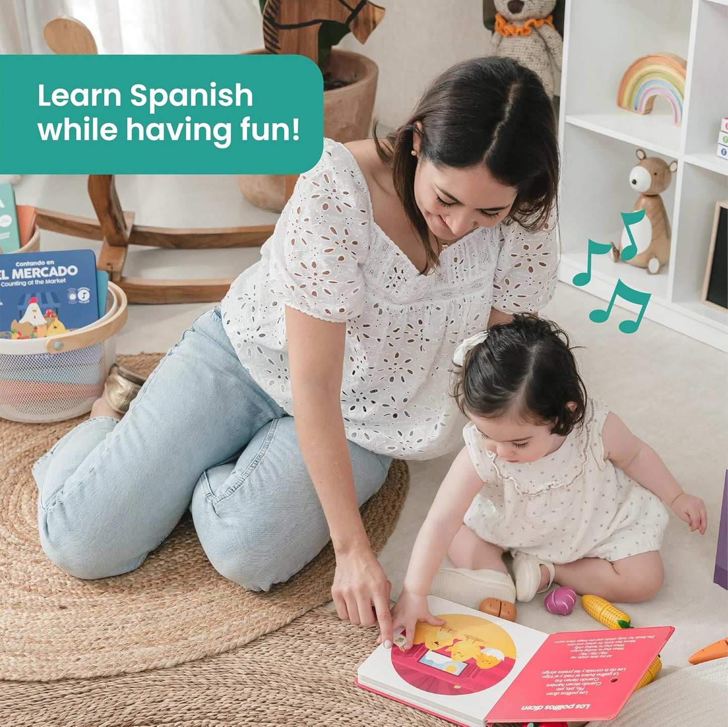 Binibi Spanish Musical Book for Babies & Toddlers 1-3 Los Pollitos Dicen & Other Nursery Rhymes | Spanish Learning for Kids | Bilingual Children's Book | Sound Book | Libro en español para bebés
