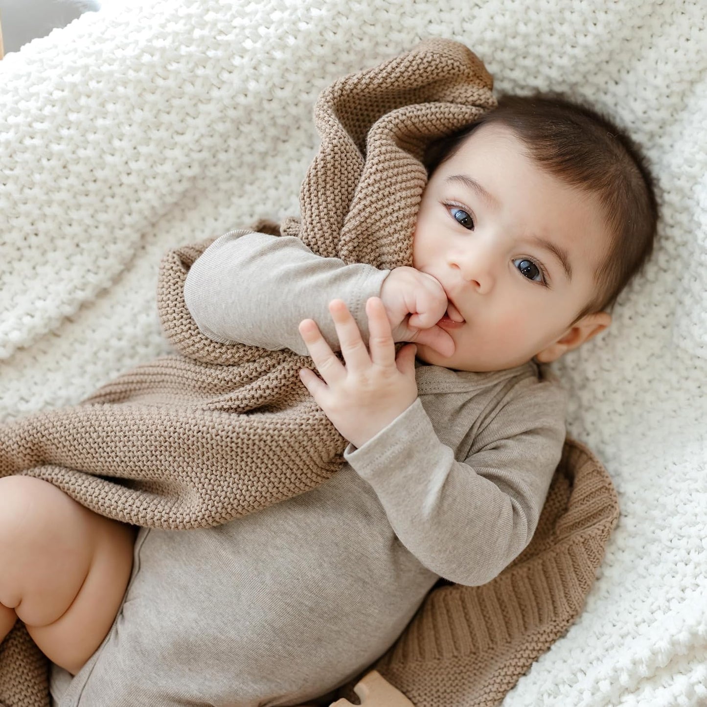 Heritage Knit Organic Cotton Baby Swaddle Blanket - 100% Luxury Organic Cotton Knit Receiving Blanket - Soft Warm Unisex Crib Blankets for Newborns Infants Boys & Girls (0-2Yrs - Milk Chocolate)