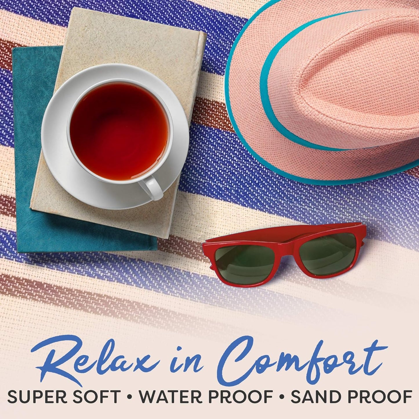 scuddles 60" x 60" Extra Large Outdoor Picnic Blanket – Waterproof, Foldable Travel Mat for Beach, Camping, Grass, Lawn, Park, Summers – Dual Layer, Soft Throw Rug Fits 4 Adults