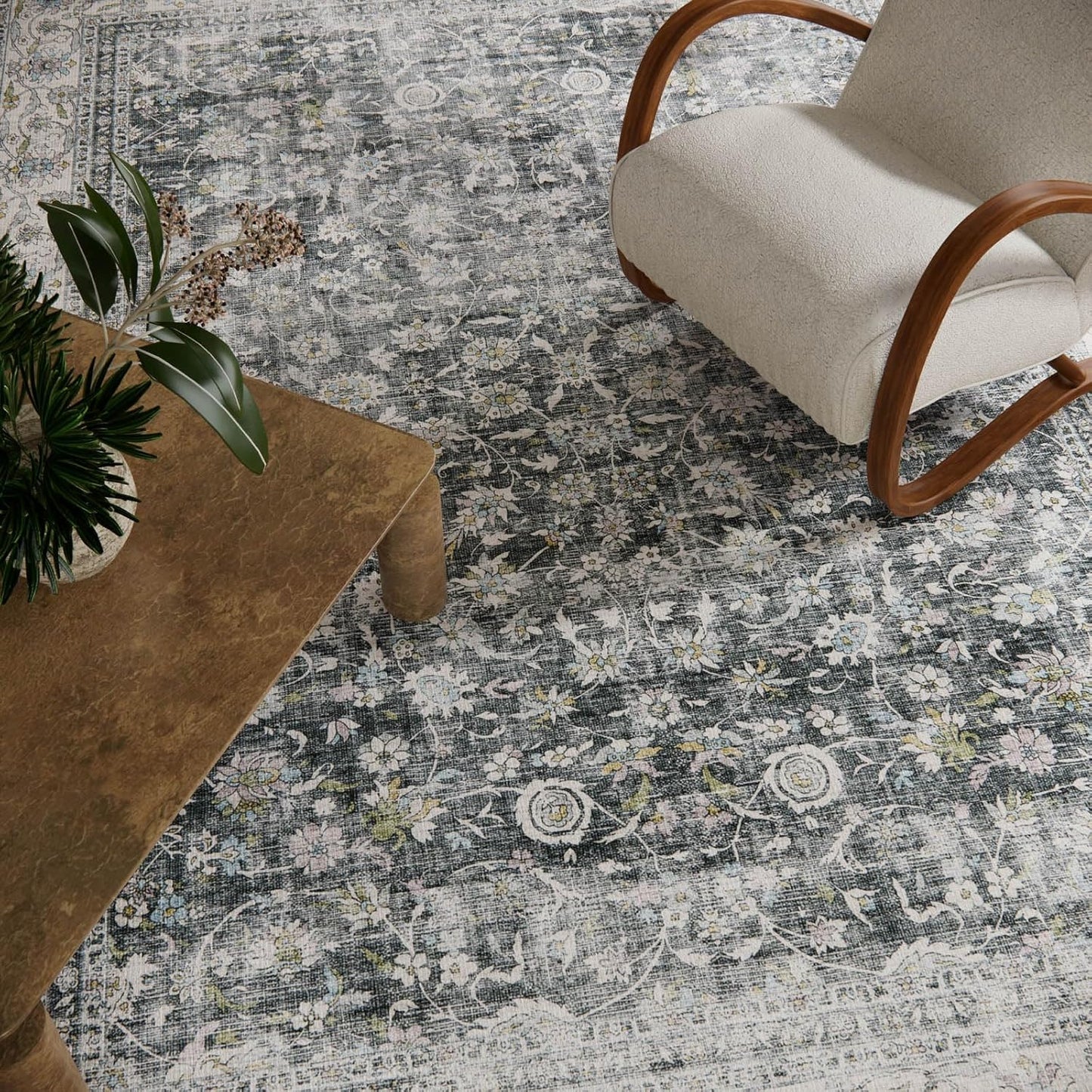 Machine Washable Rugs for Living room: 8x10 bedroom Rug Vintage Boho Area Rug Stain Resistant Non Slip Low Pile Lightweight Soft Carpets for Living room Dining Room Kitchen Nursery Kids Room Farmhouse