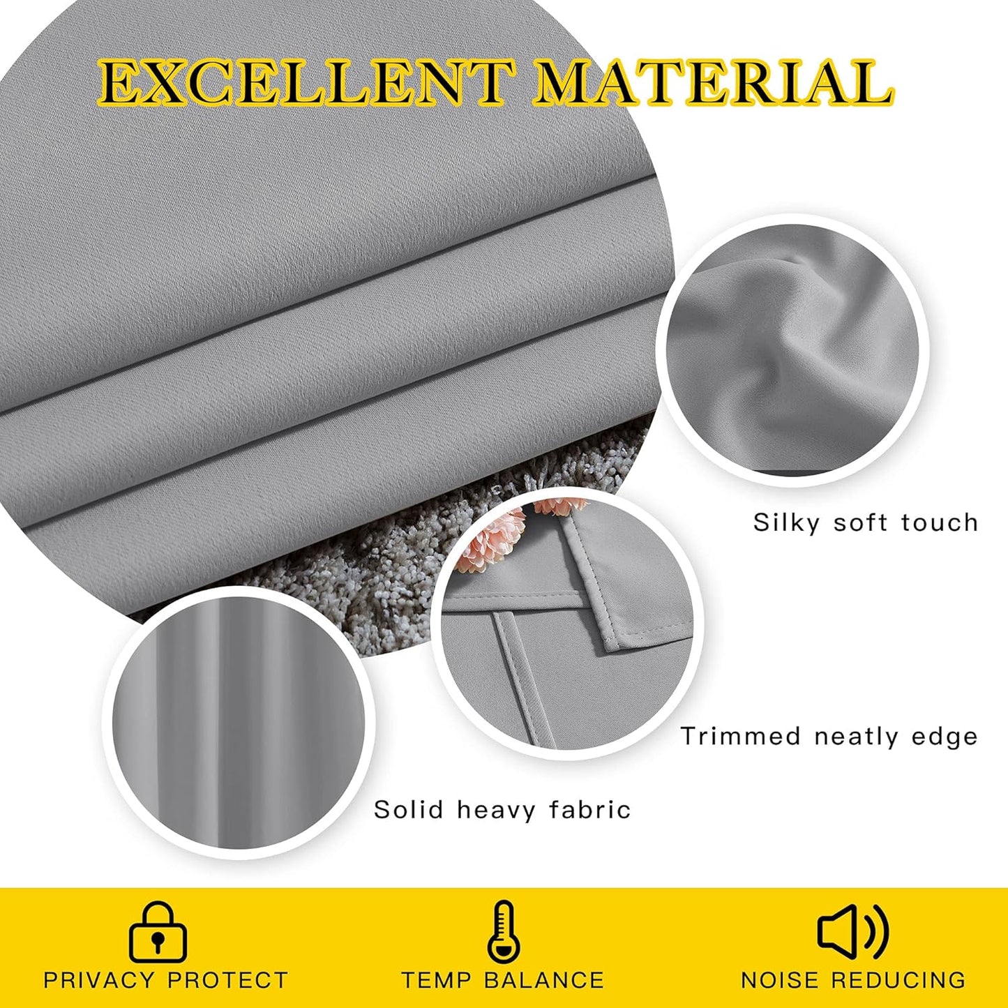 NICETOWN Blackout Curtains Panels for Bedroom - 3 Pass Microfiber Noise Reducing Thermal Insulated Solid Ring Top Blackout Window Drapes (2 Panels, 66 x 72 Inch, Silver Grey)