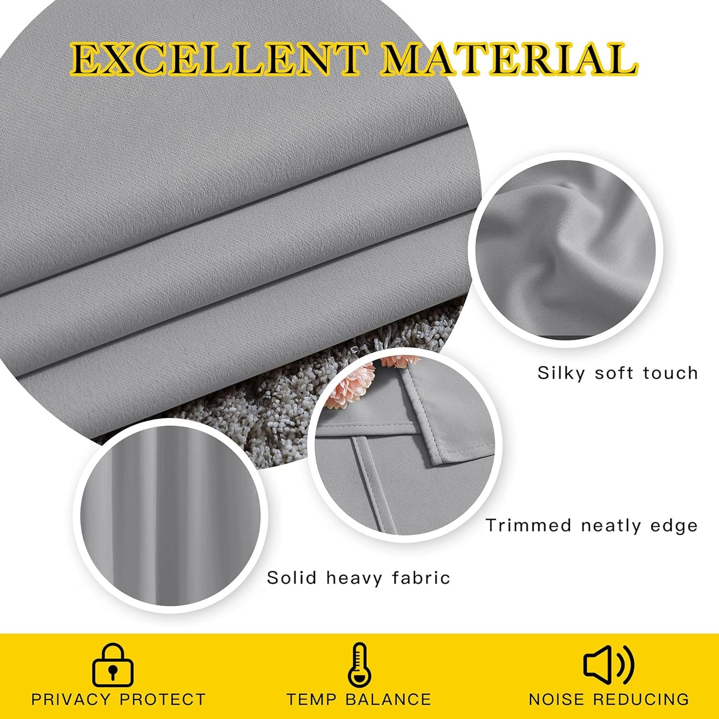 NICETOWN Blackout 102 inch Curtains for Living Room, Grommet Thermal Curtains Room Darkening Window Treatments Sound Reducing for Bedroom, Silver Grey, 2 Panels, W52 x L102