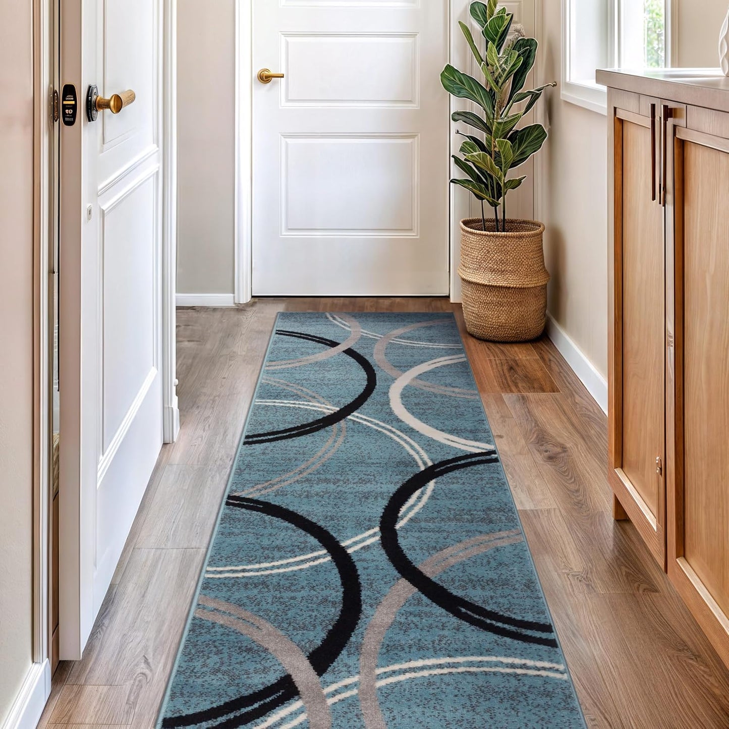 Rugshop Modern Wavy Circles Design Runner Rug 2'7" x 8' Blue