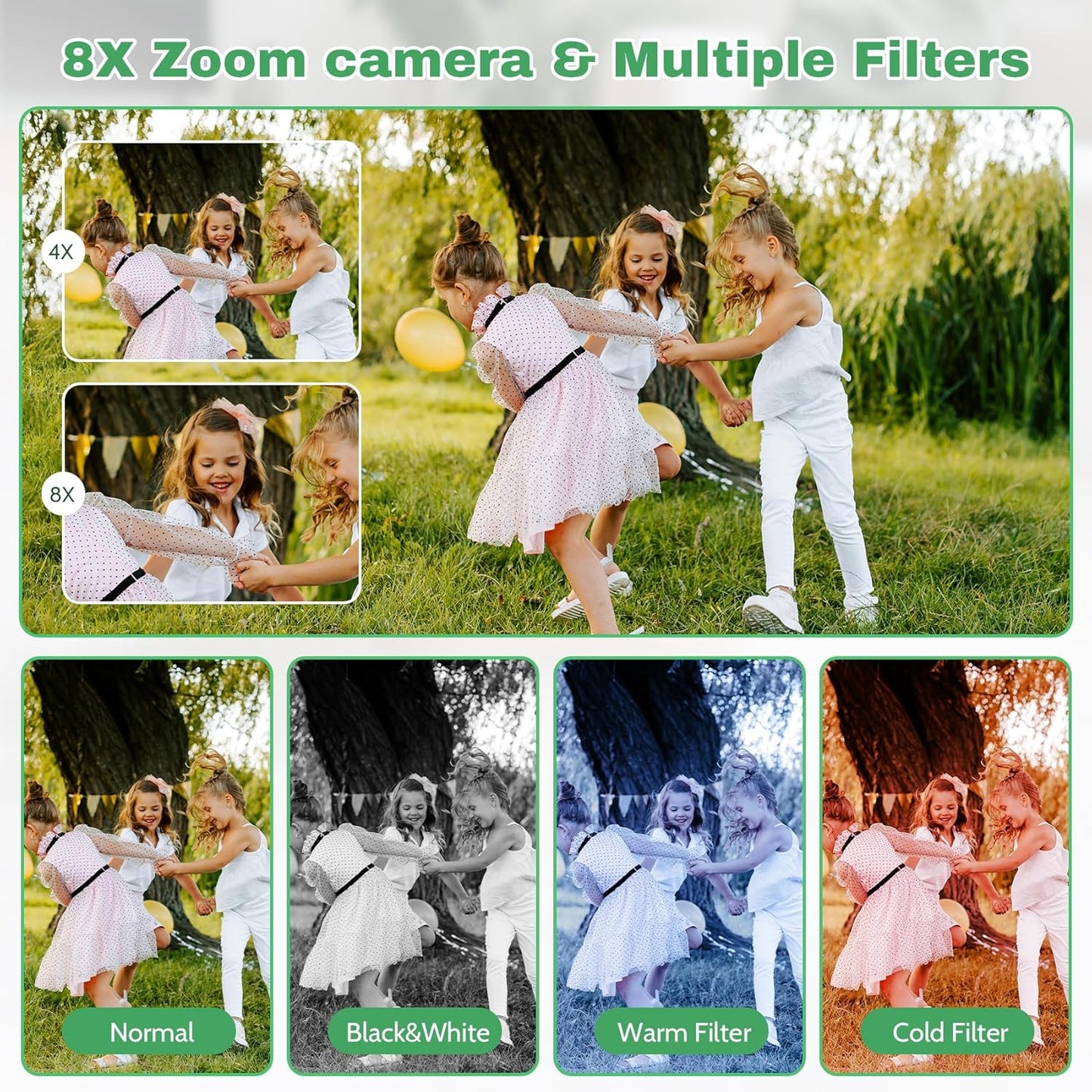 Digital Camera FHD 1080P Video & 8X Digital Zoom - Compact Point and Shoot Digital Camera with 2.4" Screen, 800mAh Rechargeable Battery - Portable Small Camera for Kids Teens Girls Boys(Silver)