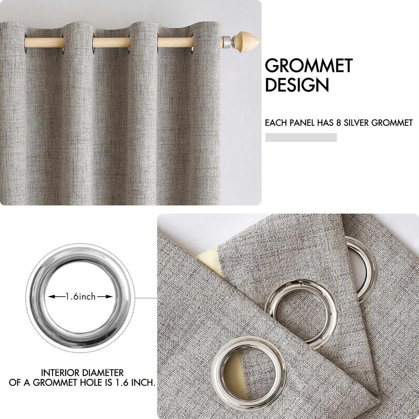 MIULEE 100% Blackout Linen Textured Curtains for Bedroom Solid Thermal Insulated Warm Taupe Grommet Room Darkening Curtains & Drapes Luxury Decor for Living Room Nursery 52 x 108 Inch (2 Panels)