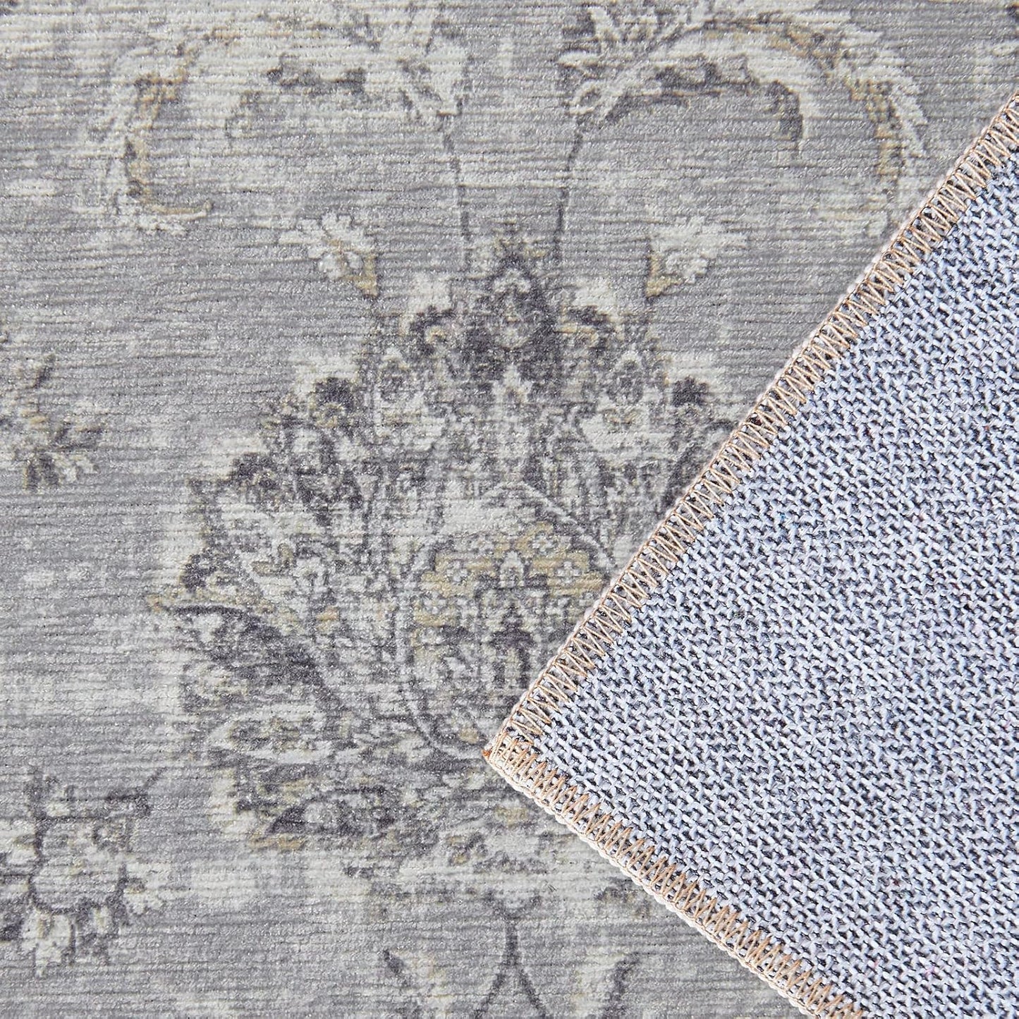 jinchan Hallway Runner Rug 3x7 Machine Washable Runner Rug Grey Vintage Floral Design Non-Slip Low Pile Ultra-Thin for Kitchen Laundry Room Bedroom Farmhouse (3‘x7',Grey)