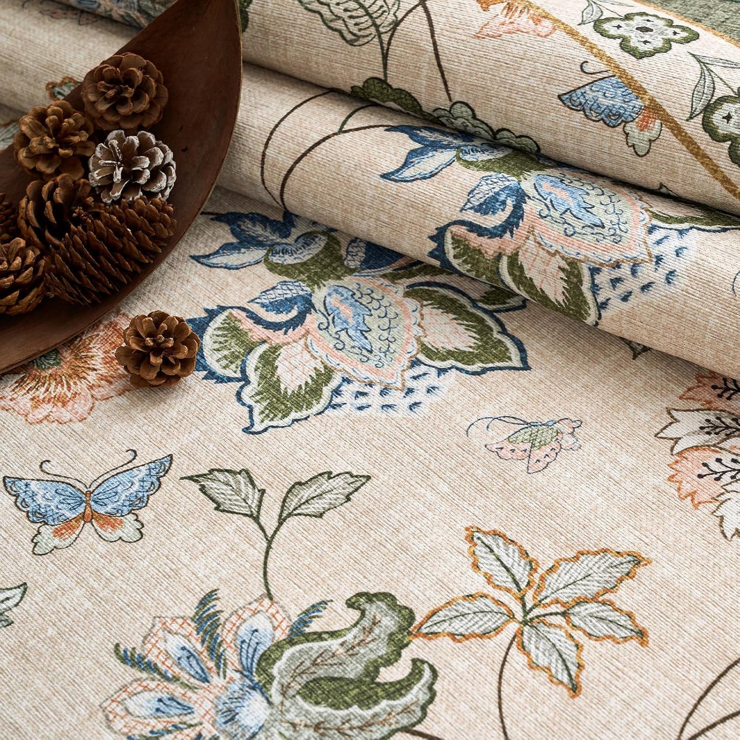 jinchan 3x8 Floral Runner Rug for Hallway Washable Kitchen Runner Vintage Romance Design Non Slip Thin Indoor Floor Cover Low-Profile Throw Carpet for Entryway Bathroom Bedroom Porch, Green/Beige