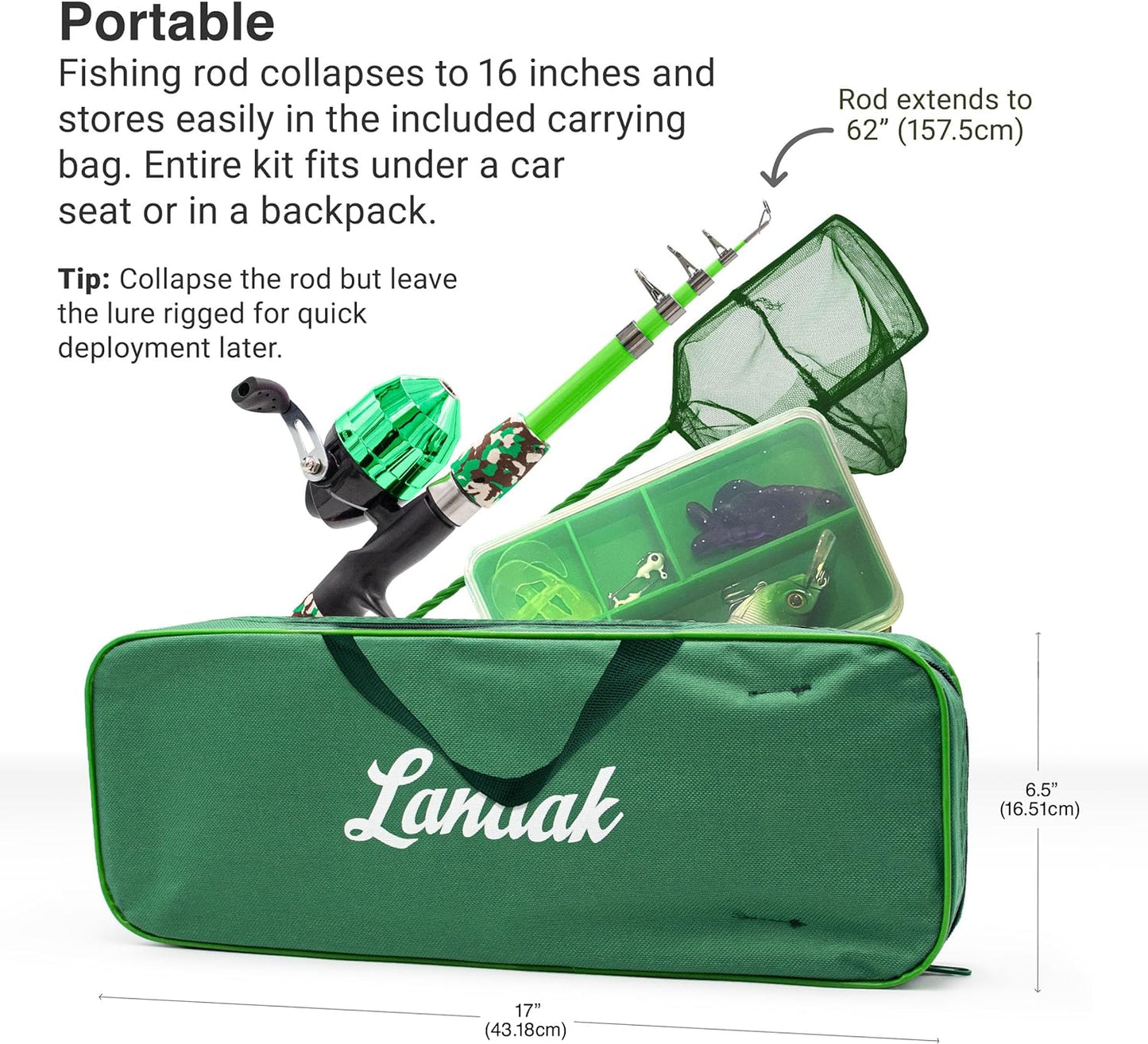 Kids Fishing Pole, Kids Portable Telescopic Fishing Rod Set, Tackle Box and Fishing Net Combo Kit, Kids Fishing Gear for Boys and Girls Age 5-10 and Youth