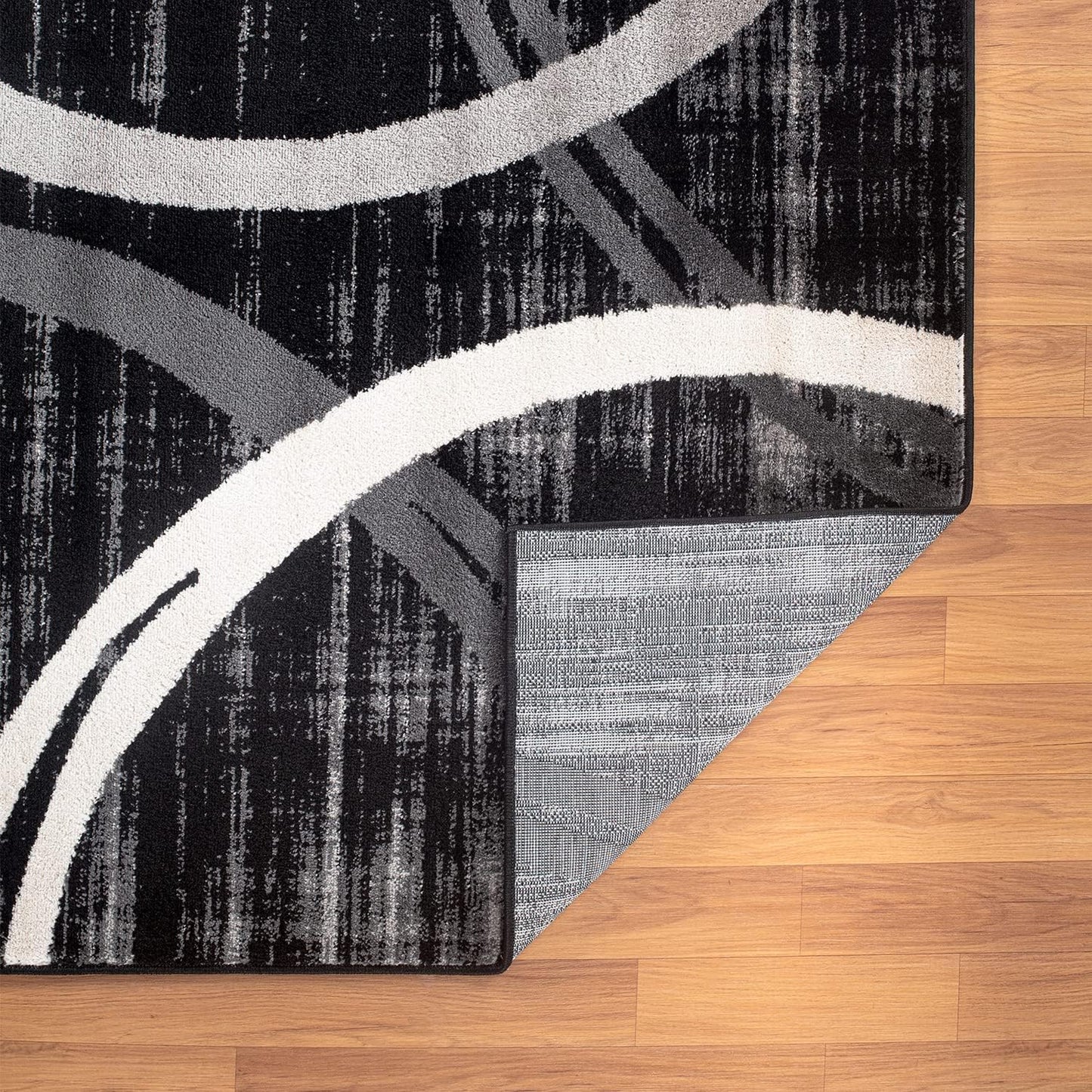 Rugshop Modern Wavy Circles Design Area Rug 6'6" x 9' Black