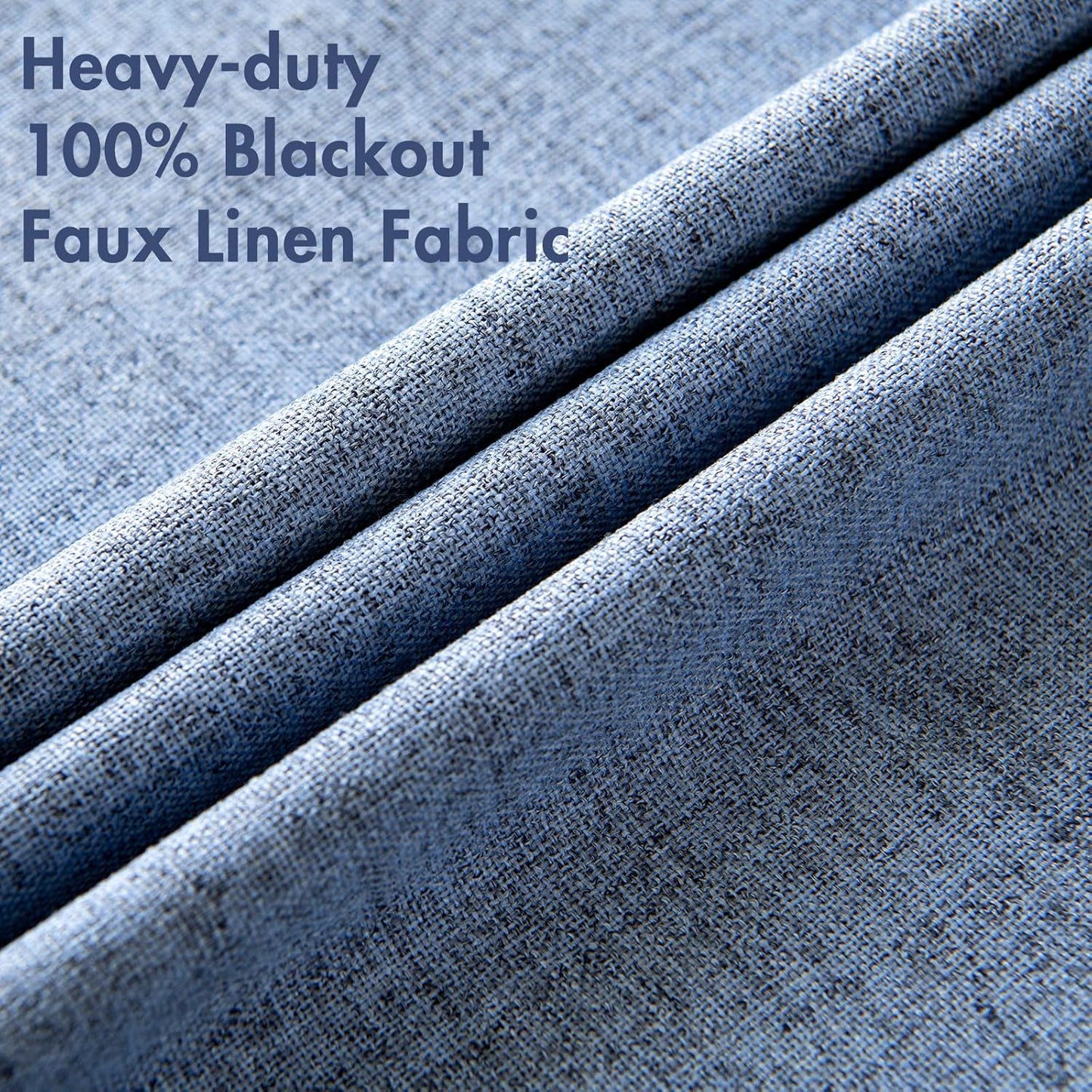 MIULEE Linen Texture Curtains for Bedroom Solid 100% Blackout Thermal Insulated Stone Blue Curtains Grommet Room Darkening Drapes for Living Room Nursery 52x108 Inch (2 Panels)