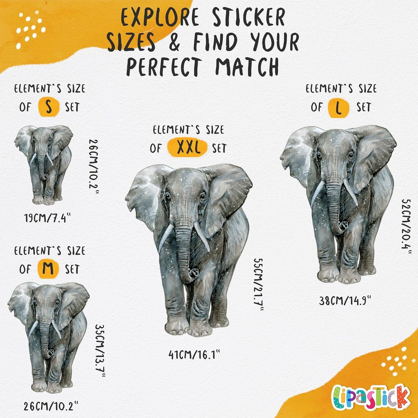 Safari Animal Wall Decals for Kids by Lipastick-Peel and Stick Jungle Stickers Giraffe, Elephant, Hippo, Palm Tree, Parrot for Toddlers Room, Nursery, Playroom, Classroom, Daycare Decor Art- XXL