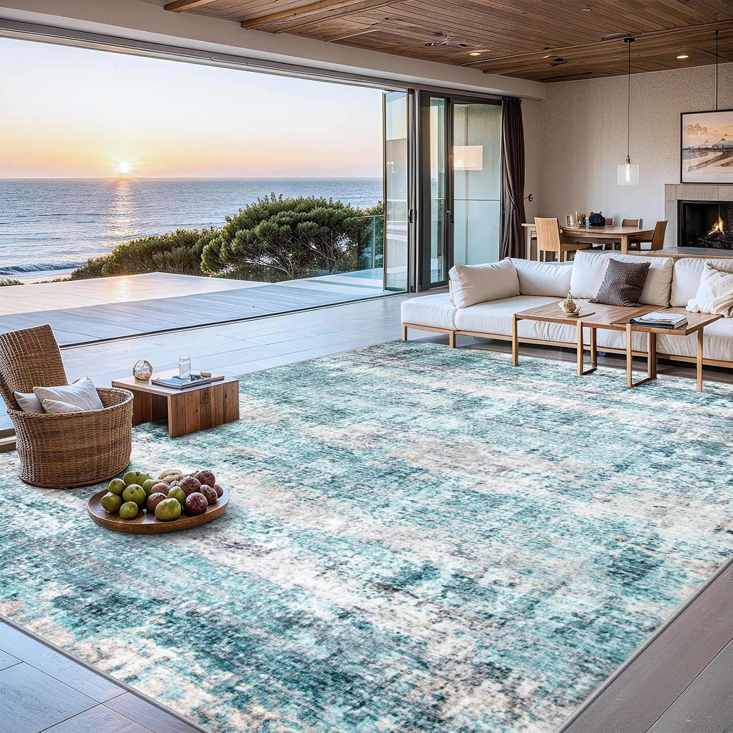 8x10 Area Rugs for Living Room - Washable Rug Modern Abstract Soft Large Neutral Non-Slip Carpet Indoor Floor Thin Carpets for Bedroom Dining Room Farmhouse Nursery Home Office Green