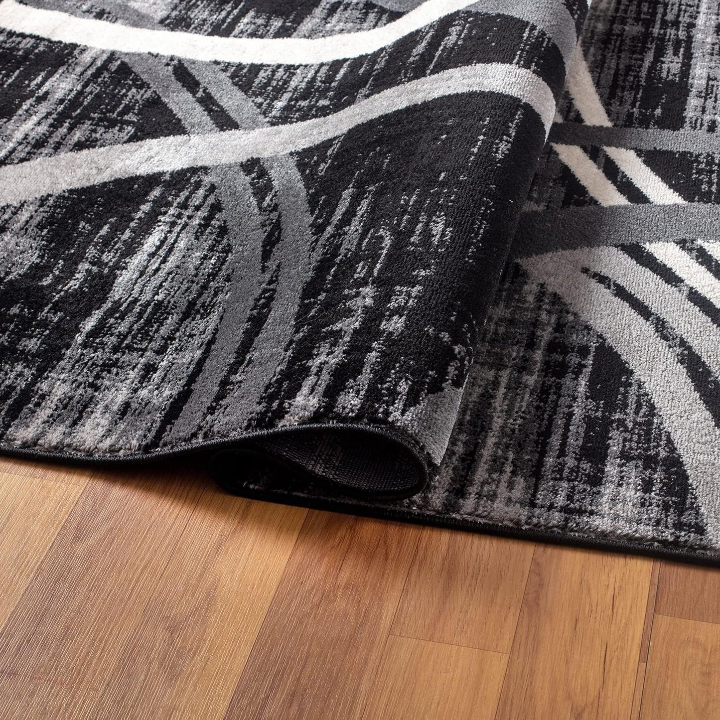 Rugshop Modern Wavy Circles Design Runner Rug 2' x 7'2" Black