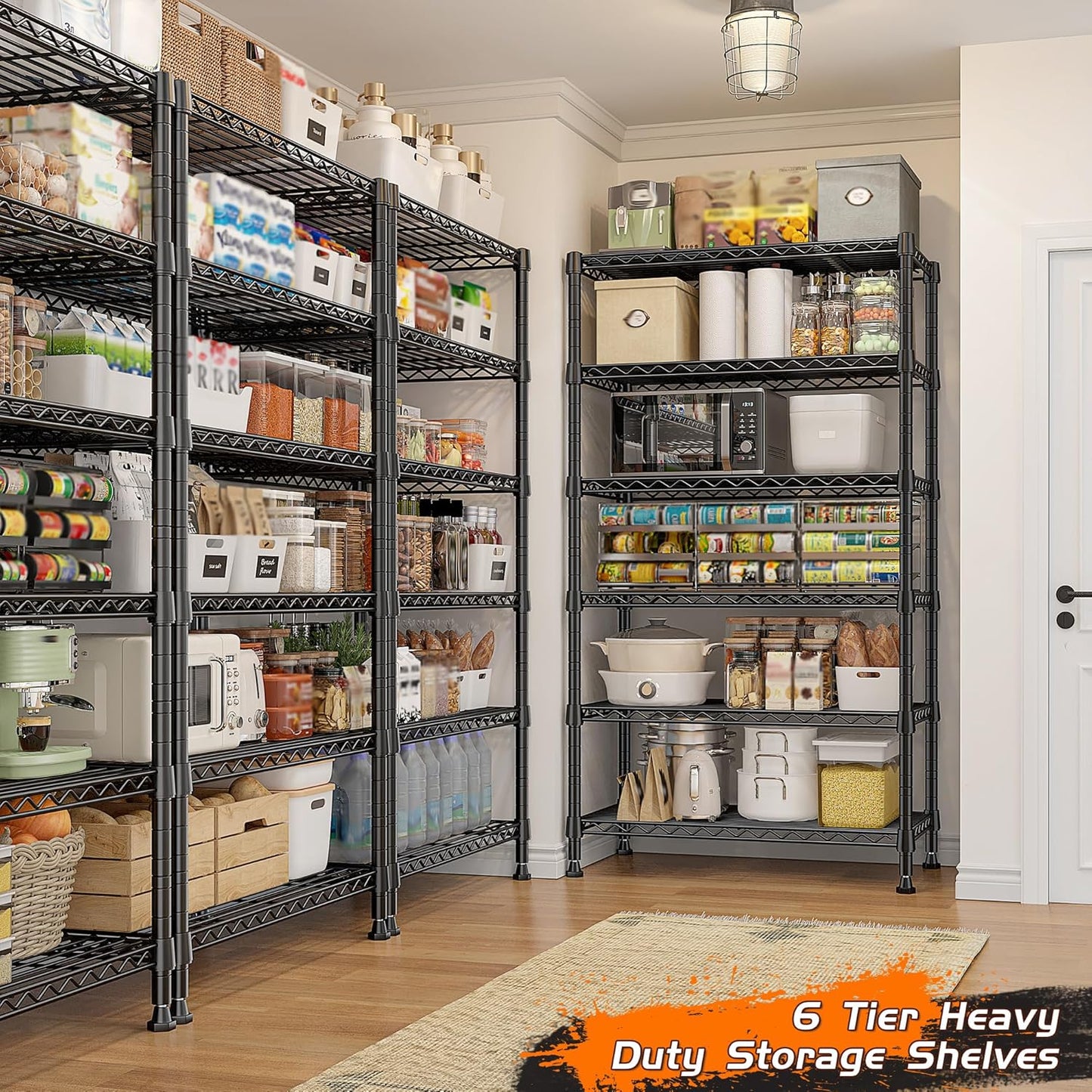 REIBII 6-Tier Metal Shelving Unit Storage Shelves, Sturdy Wire Shelving Adjustable Deep Pantry Shelves Load 800LBS Dorm Storage Shelves for Kitchen Pantry Closet,13.8" D x 21.5" W x 70.5" H