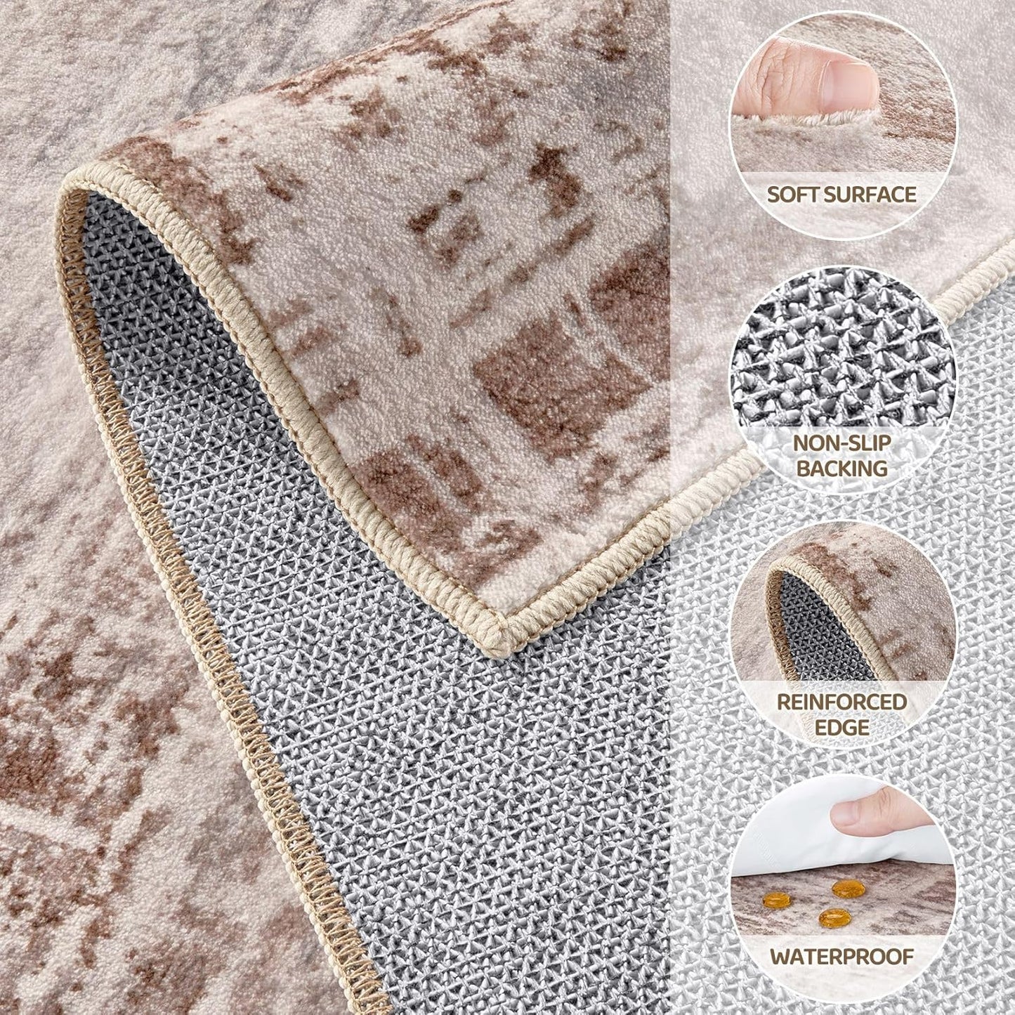 Area Rug for Living Room: 8x10 Washable Neutral Abstract Modern Soft Rugs Non Slip Indoor Floor Stain Resistant Large Carpet for Bedroom Dining Room Office Nursery - Red Brown