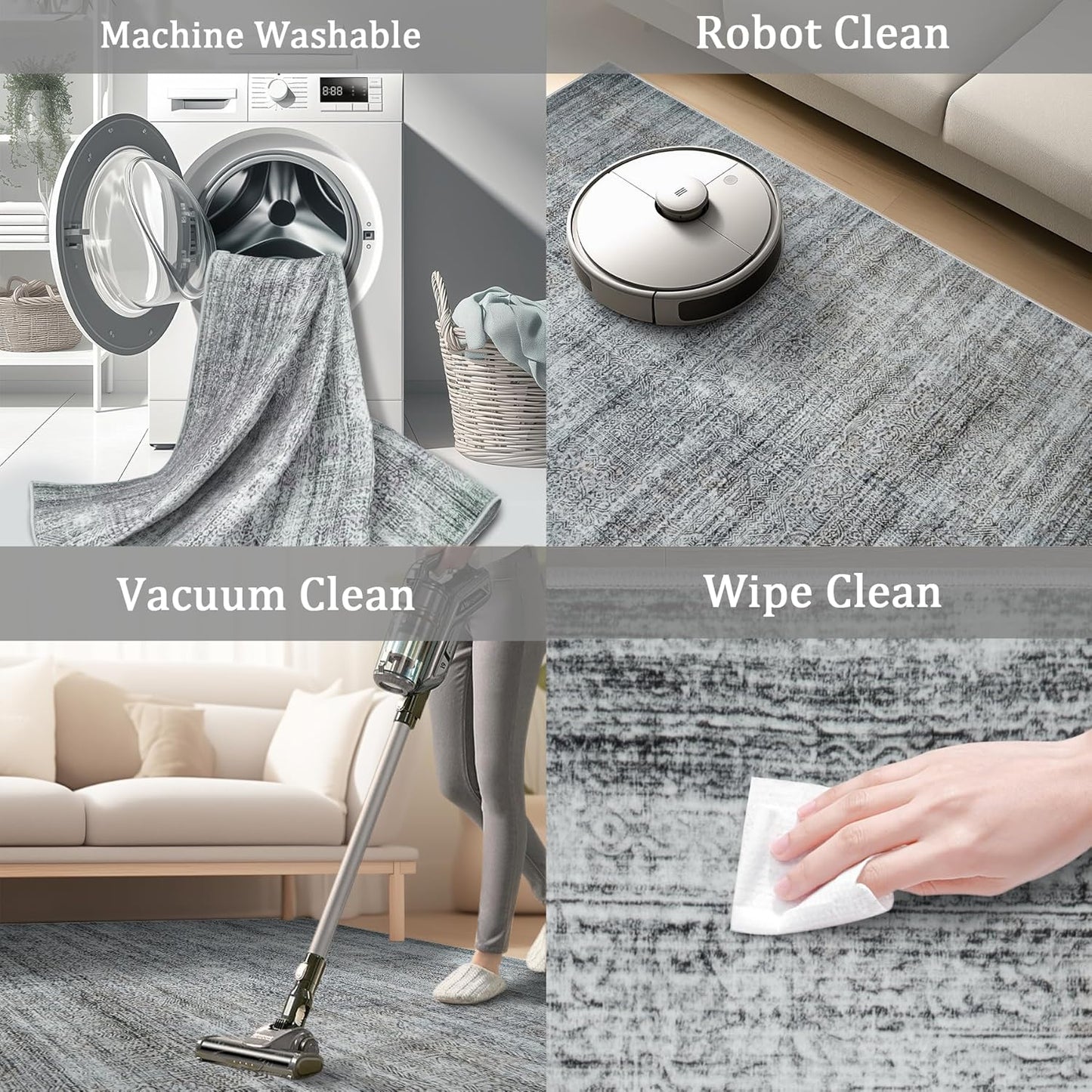 8x10 Area Rug Living Room Rugs - Washable Rug Large Modern Abstract Soft Thin Carpets Indoor Floor No Slip Vintage Carpet for Bedroom Under Dining Table Nursery Home Office Decor Gray Blue