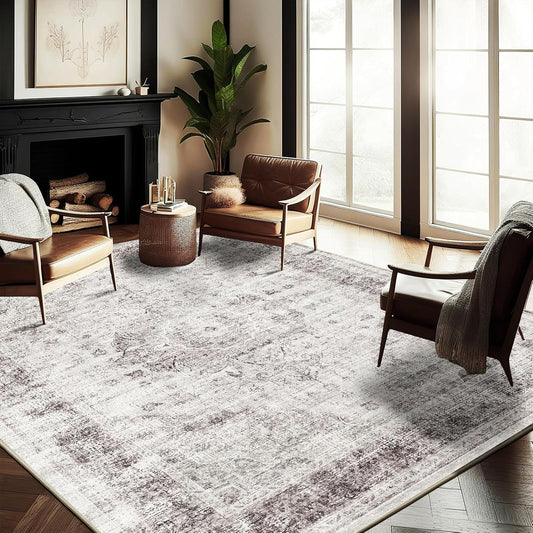 Washable Area Rug 10'x14' Floral red Boho Design Non-Shedding Easy Care Ideal for High Traffic Areas in Living Room Bedroom Office Coffee Table Kitchen Large Carpet