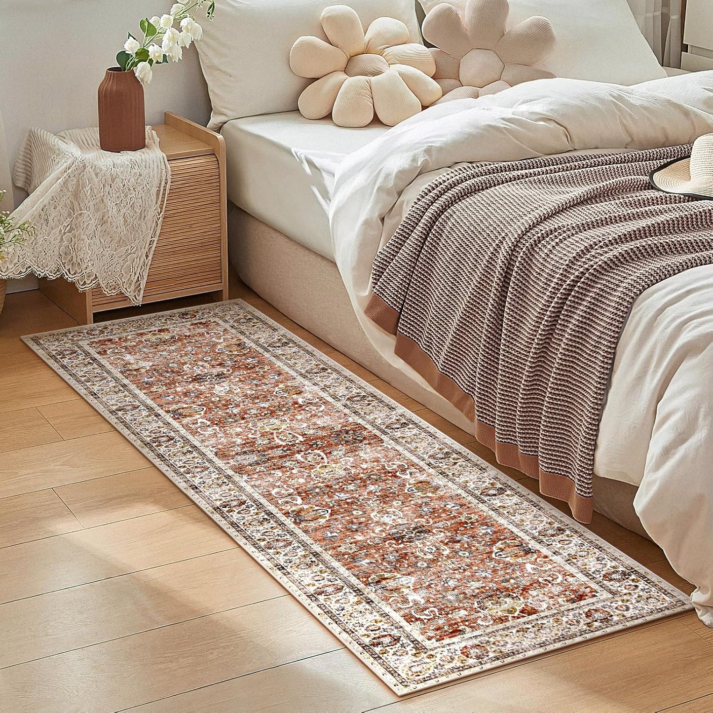2x6 Runner Rug Non Slip Carpet Runners for Hallway 6ft Fall Runner Rugs with Rubber Backing Rug Runner for Kitchen Bedroom Vintage Distressed(Brick Red)
