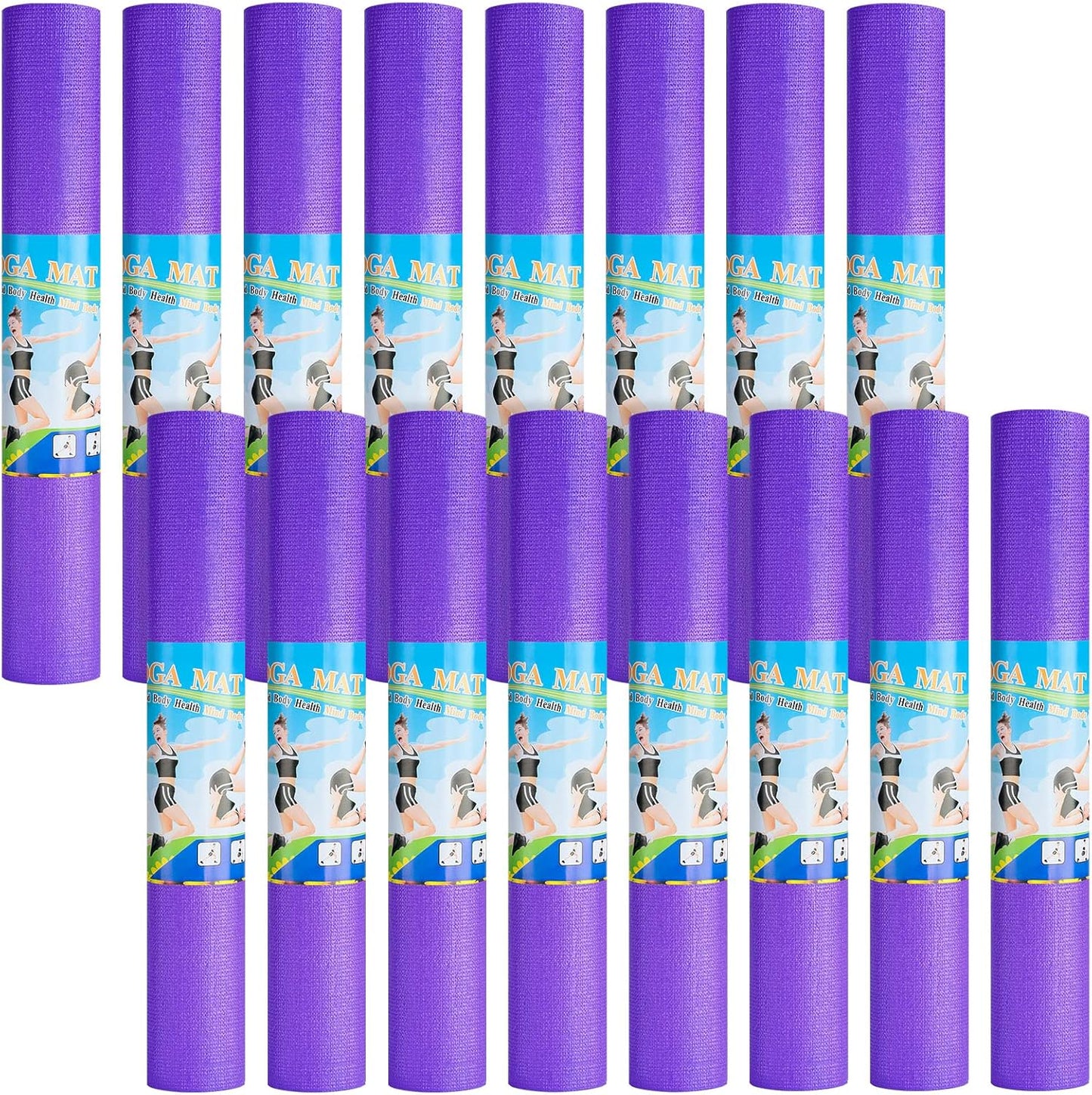Funtery 16 Pack 3 mm Thick Yoga Mat Exercise Workout Mat Non Slip Fitness Pad for Women Gym Home Yoga Pilates
