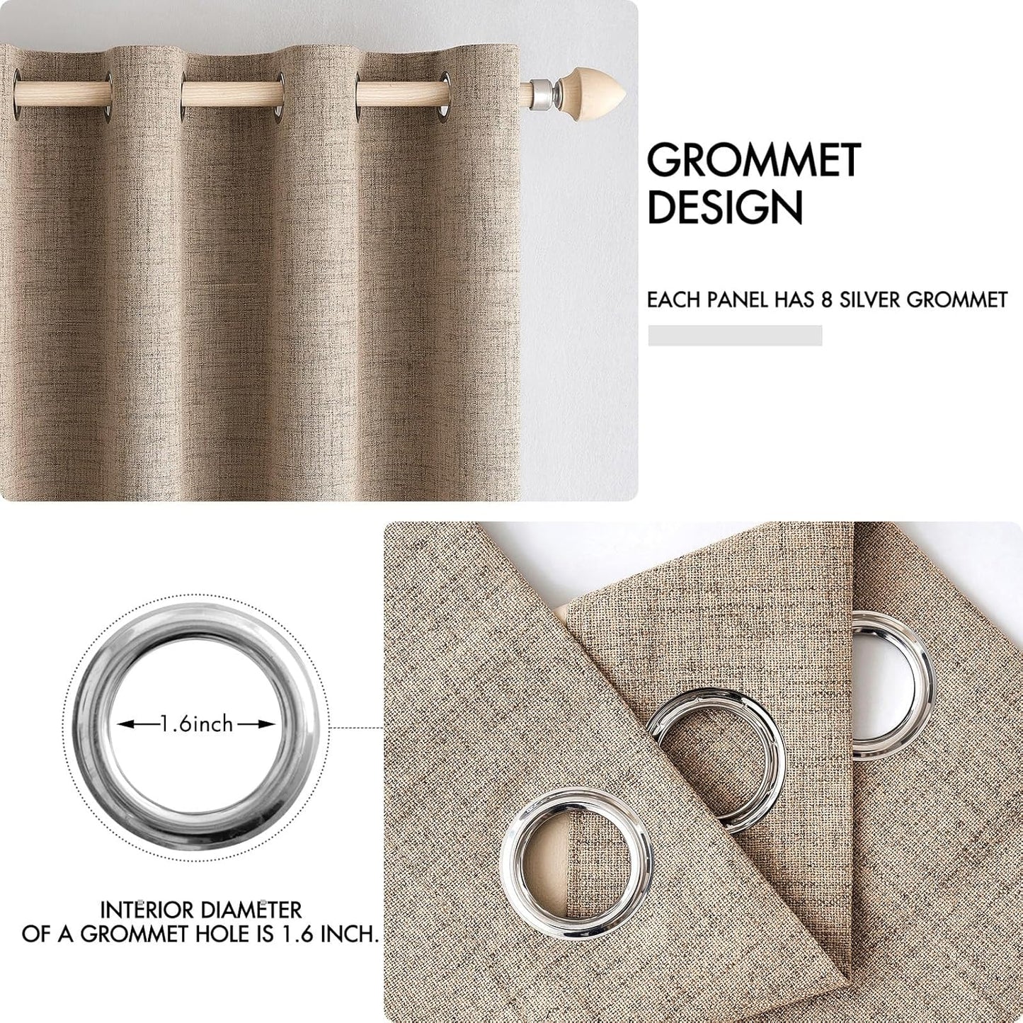 MIULEE 100% Blackout Linen Textured Curtains for Bedroom Solid Thermal Insulated Copper Brown Grommet Room Darkening Curtains & Drapes Luxury Decor for Living Room Nursery 52 x 63 Inch (2 Panels)