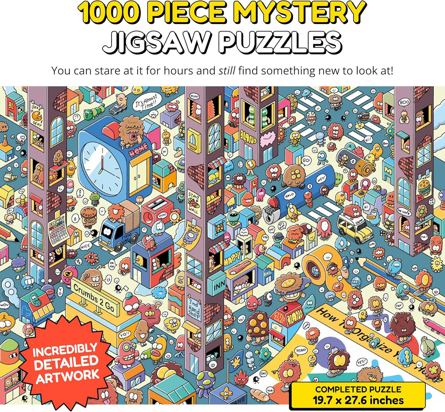Jigsaw Puzzles 1000 Pieces - Magic Mystery Story Secret Ending Puzzle - Perfect Game Night for Adults & Kids - Cartoon City Building Theme Sci-Fi (Turbo 3000)