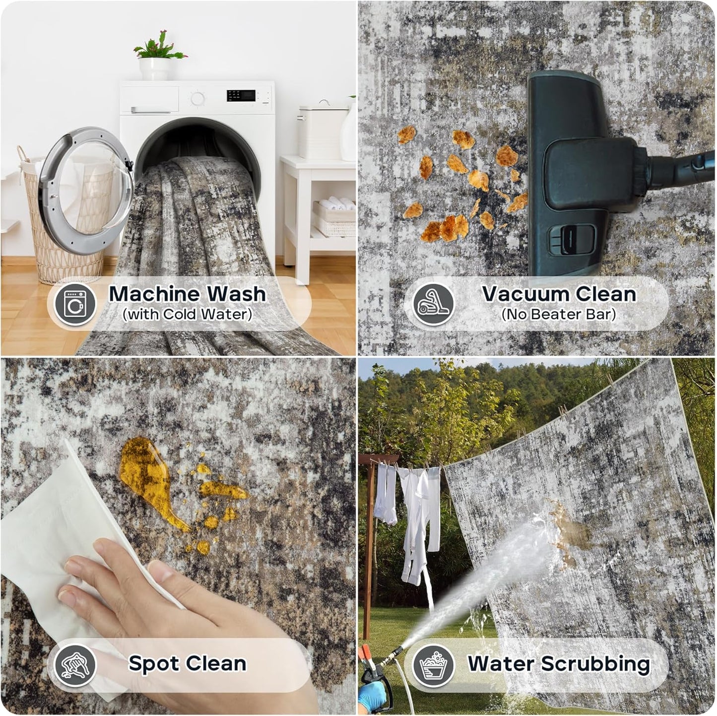 6x9 Area Rugs for Living Room Rug Washable: Modern Rug for Dining Room Bedroom Carpet Non Slip Low Pile 6 by 9 Indoor Abstract Nursery Home Office Black Gold