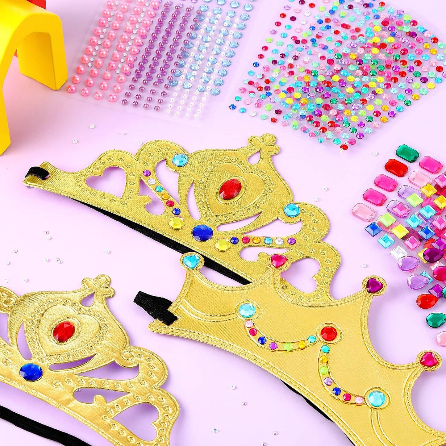 Epakh Princess Party Crowns Set, 27 Pcs DIY Crown with Diamond Stickers, Birthday Party Favor for Children and Princess Fans