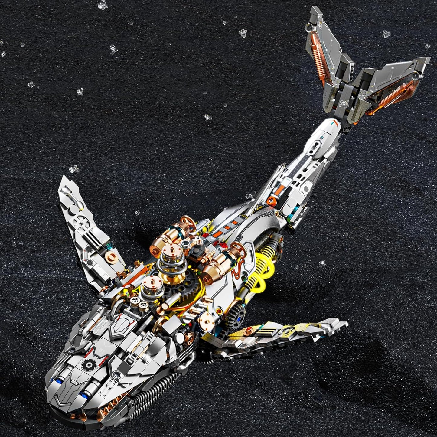 Mech Whale Building Kit with LED Lights, Compatible with Lego Shark, Creative Ocean Building Block Toys, Interactive Design, Home/Office Decor, Gift for Adult＆ Kids Age 12+