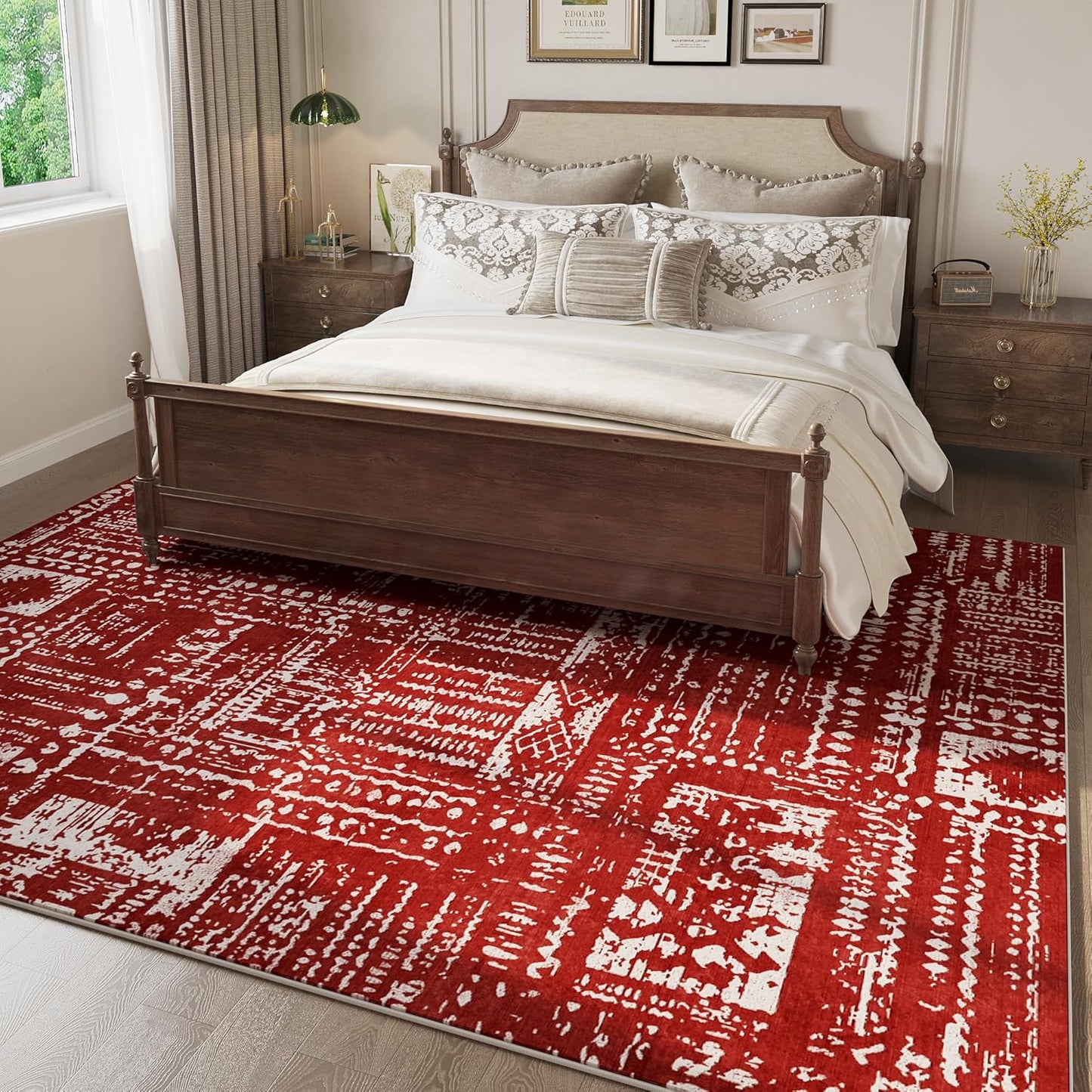 Living Room Rug 6x9 Rug Machine Washable Boho Area Rug Non Slip Moroccan Vintage Low Pile Large Rug for Living Room, Bedroom, Farmhouse, Dining Room, Kids Playroom(Terracotta)