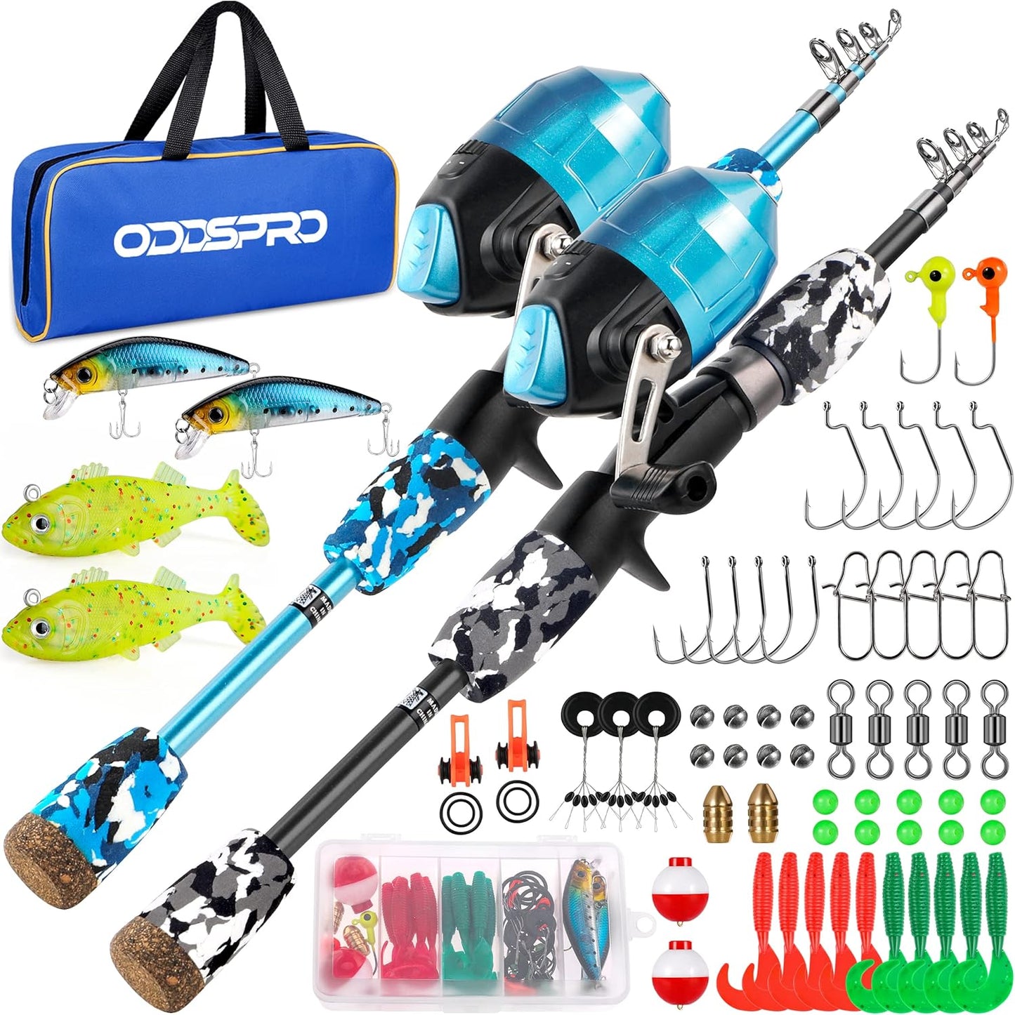 ODDSPRO Kids Fishing Pole Pink, Portable Telescopic Fishing Rod and Reel Combo Kit - with Spincast Fishing Reel Tackle Box for Girls, Youth