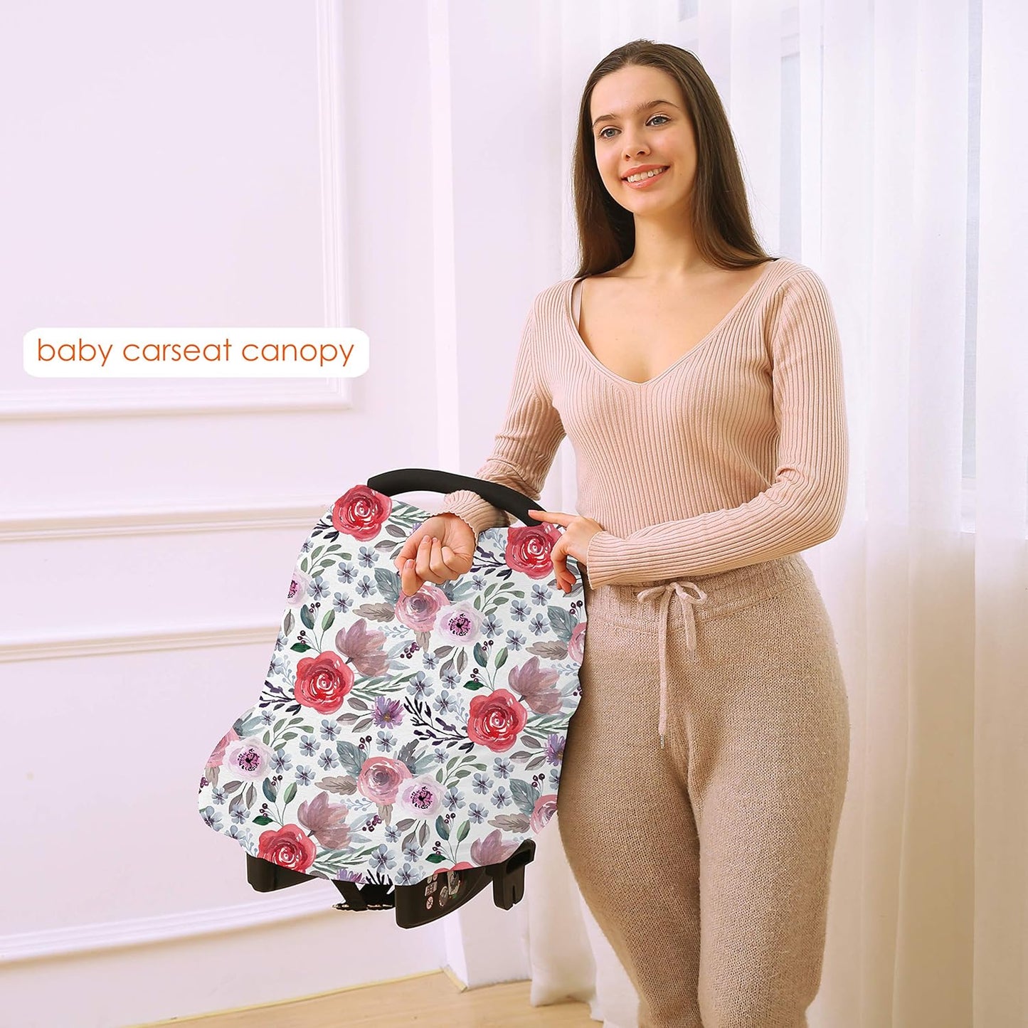 Multi-use Canopy Breastfeeding Cover - Car Seat Canopy for Babies, Stretchy Carseat Cover, Boys and Girls Shower Gift (Purple Flower)