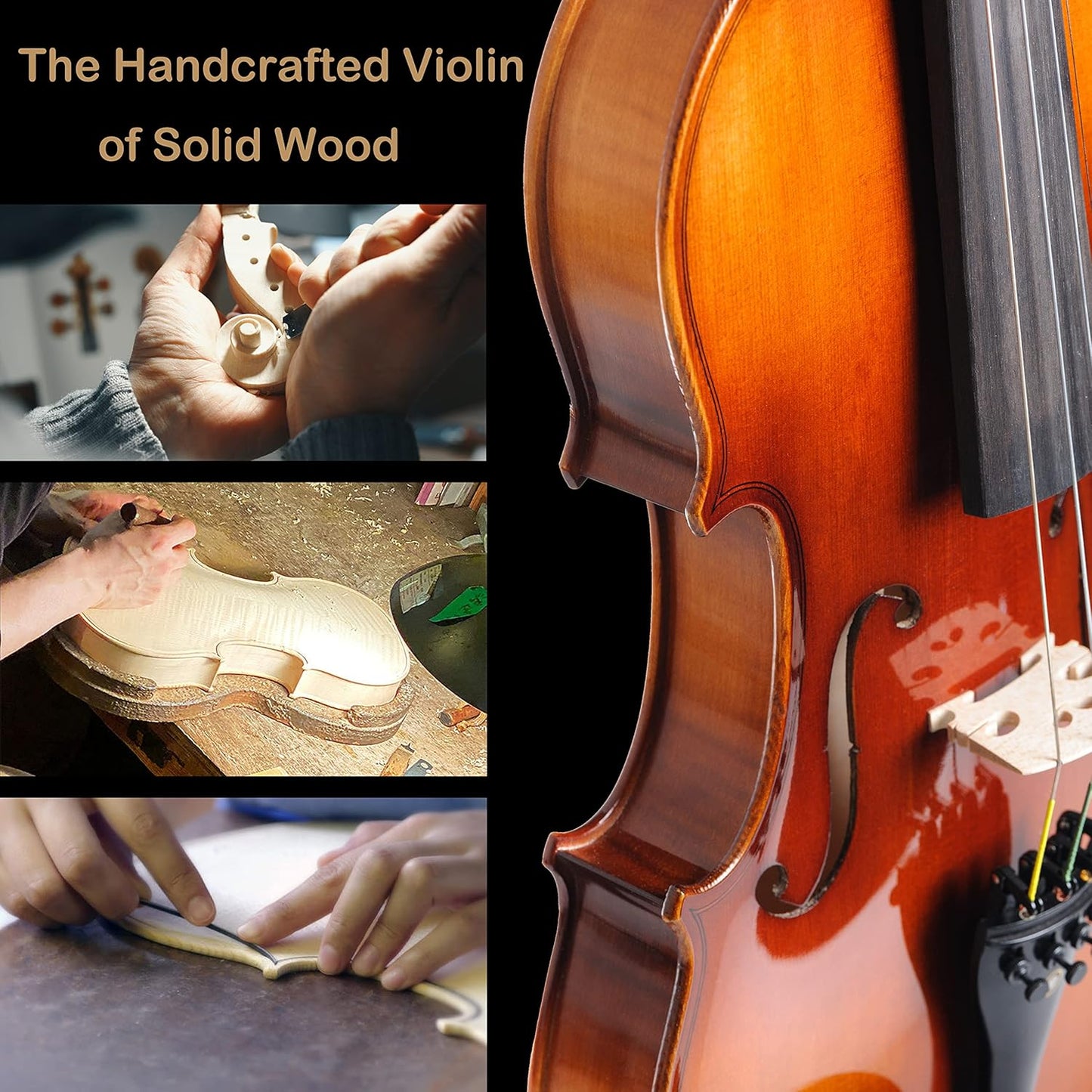 Spruce and Maple Solid Wood Violin Outfit for Beginner Kids & Adults -Craft Your Perfect Sound and Begin Your Musical Journey with Confidence. (Glossy Antique, 4/4 Full)