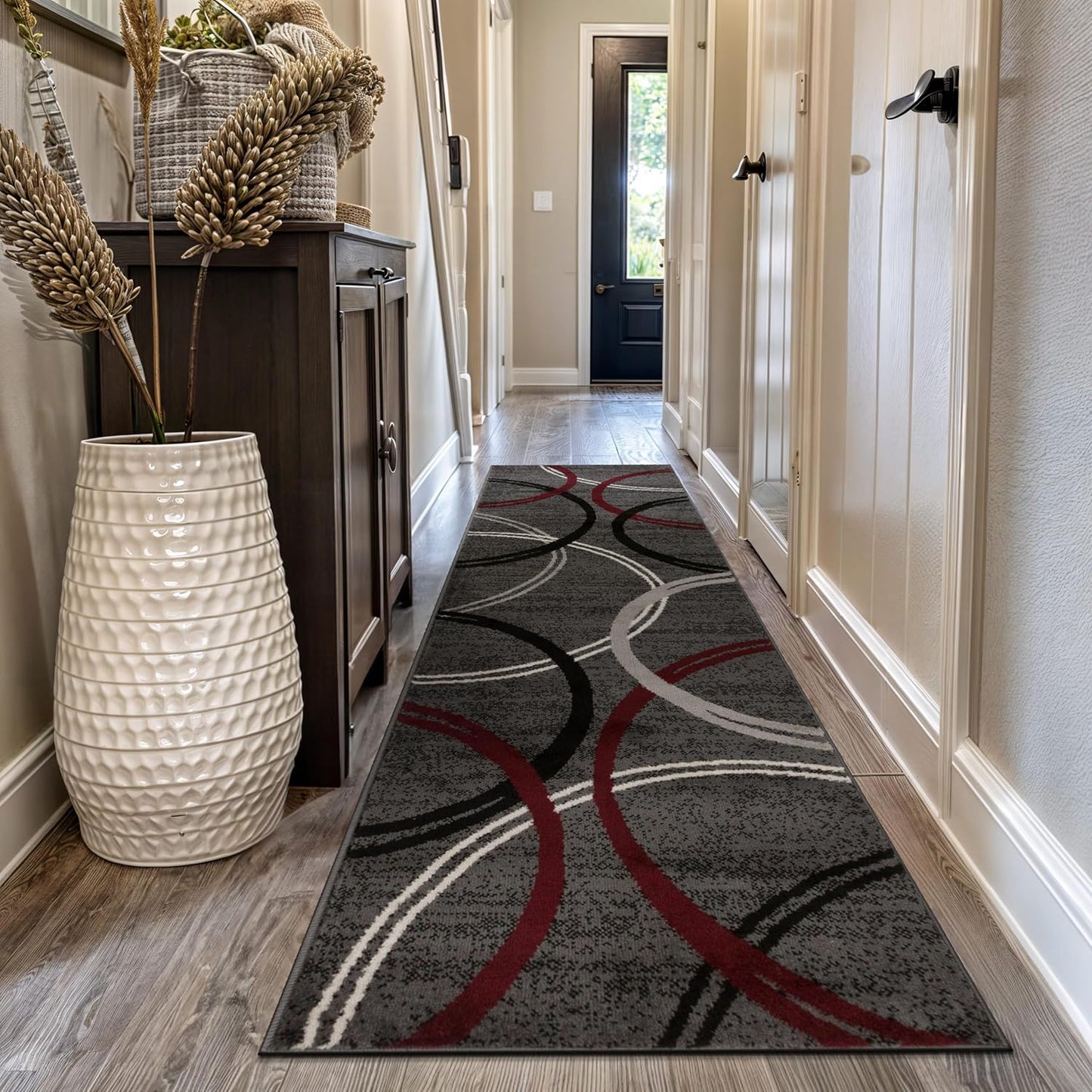 Rugshop Modern Wavy Circles Design Runner Rug 2'7" x 12' Red