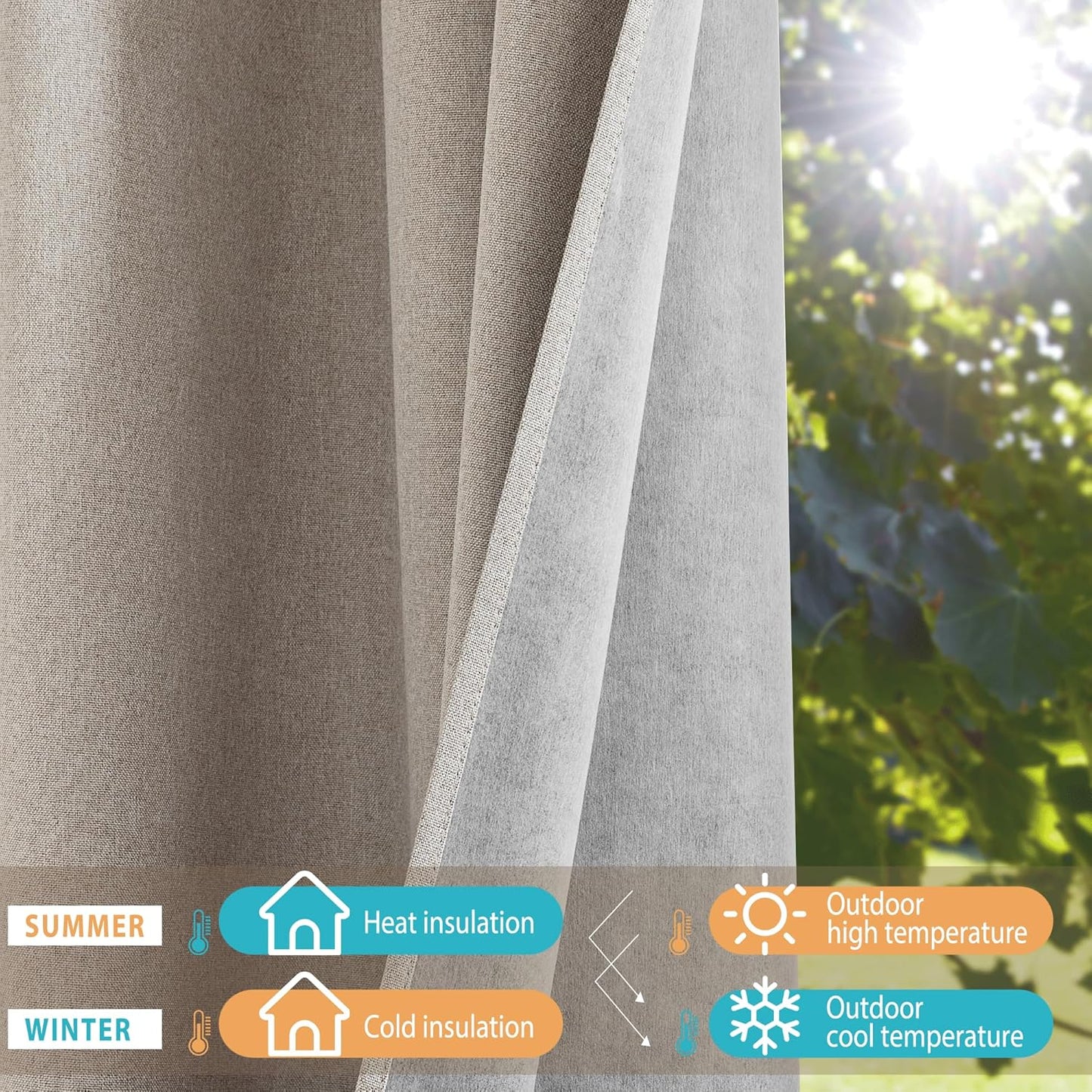 NICETOWN Natural Linen 100% Blackout Curtains 90 inches for Bedroom, Farmhouse Style Keep Warm Faux Linen Blackout Curtains with Thermal Insulated Liners for Dining Room, 2 Panels, 52" W, Drapes