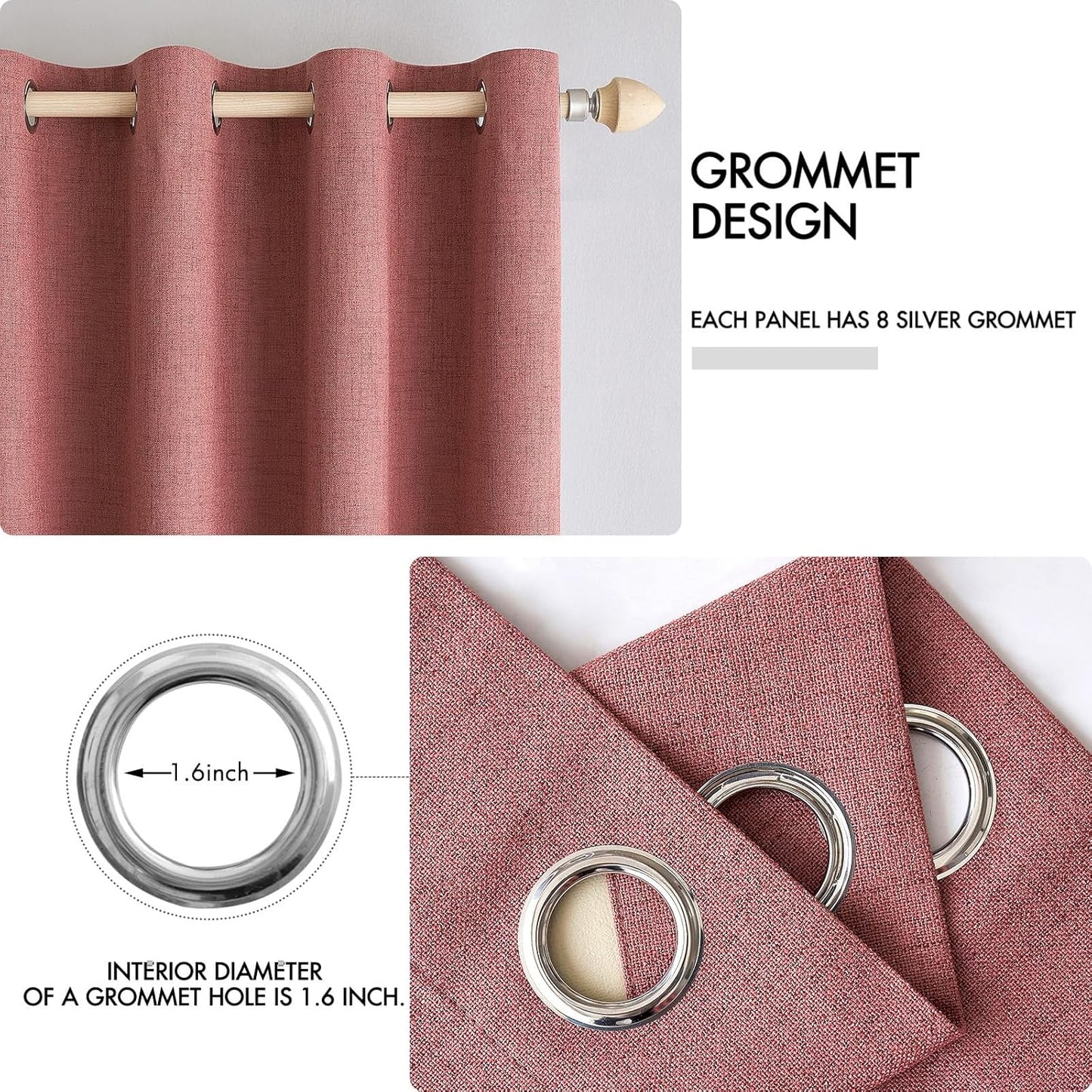 MIULEE 100% Blackout Linen Textured Curtains for Bedroom Solid Thermal Insulated Dusty Rose Grommet Room Darkening Curtains & Drapes Luxury Decor for Living Room Nursery 42 x 84 Inch (2 Panels)