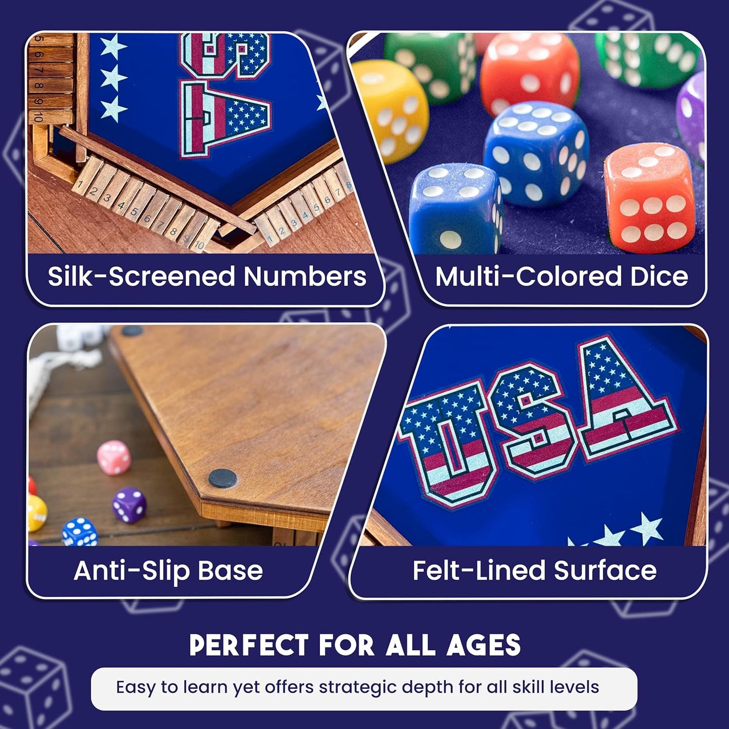 Sam & Evie Shut The Box Wooden Game for 1–6 Players – 1 to 6 Player Versions with 16 Dice – Classic Close The Box Tabletop Game for Adults, Kids, Family Entertainment, Classroom or Party Use