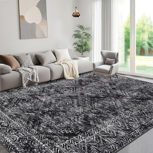 COZYLOOM Black Rug for Living Room 10x13 Machine Washable Area Rugs Modern Abstract Door Mats Non Slip Stain Resistant Geometric Accent Rug for Bedroom, Dining Room, Nursery