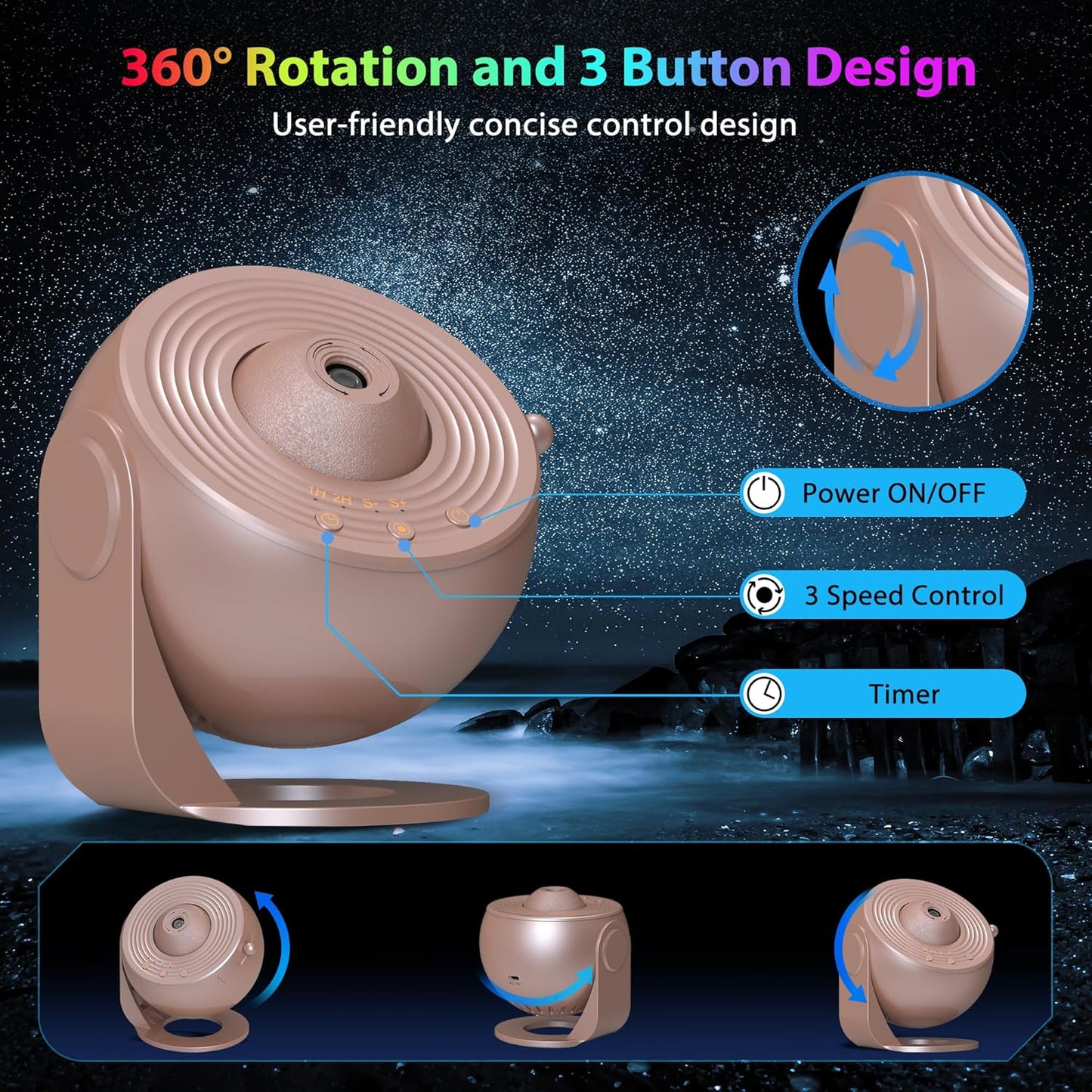 Galaxy Projector for Bedroom, HD Image Star Projector Galaxy Light Adjustable Knob, 13 Film Discs Planetarium Projector for Kids, 360° Rotating 1/2h Timer Simple 3-Button Control