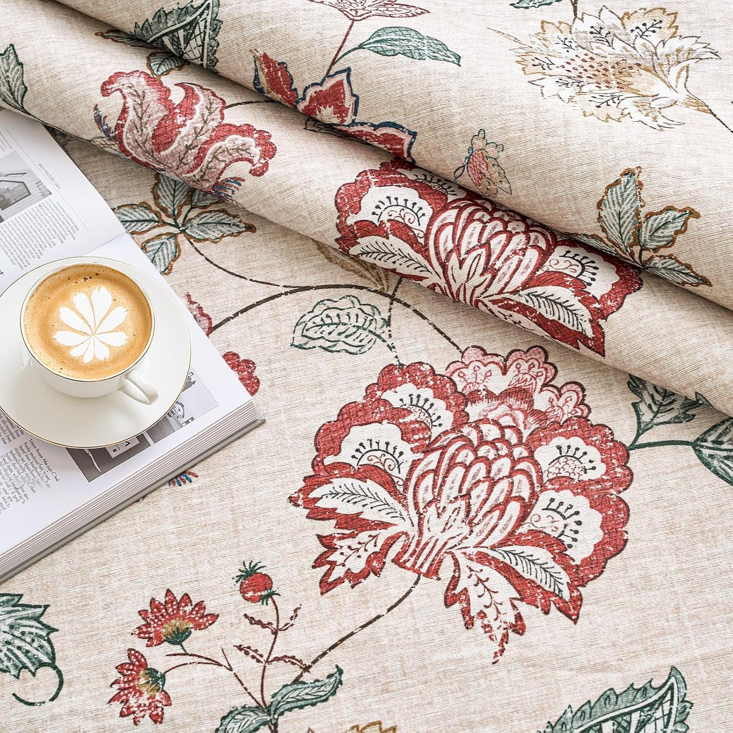 jinchan 2x5 Floral Runner Rug for Hallway Washable Kitchen Runner Vintage Romance Design Non Slip Thin Indoor Floor Cover Low-Profile Throw Carpet for Entryway Bathroom Bedroom Porch, Red/Beige