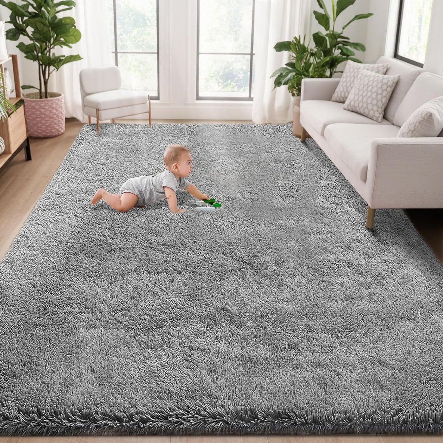 5x7 Area Rug for Living Room: Fluffy Shag Soft Washable Rugs Fuzzy Plush Indoor Carpet for Bedroom Nursery Playroom Dorm Kids Girls Boys Room (Grey, 5'x7')