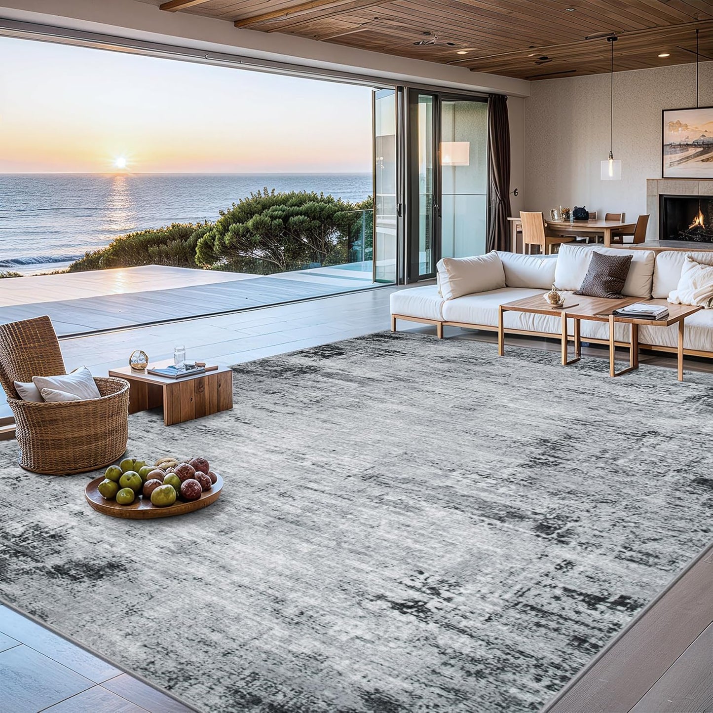 8x10 Area Rugs for Living Room - Washable Rug Modern Abstract Soft Large Neutral Non-Slip Carpet Indoor Floor Thin Carpets for Bedroom Dining Room Farmhouse Nursery Home Office Black