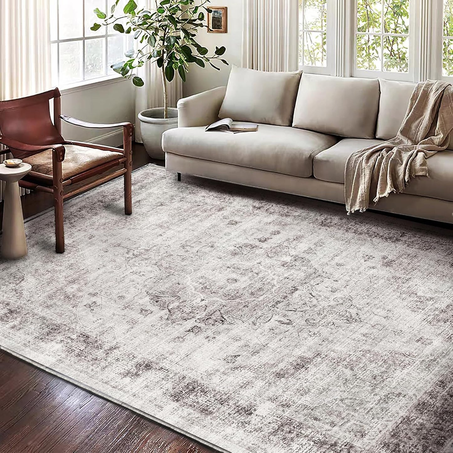 Washable Area Rug 10'x14' Floral red Boho Design Non-Shedding Easy Care Ideal for High Traffic Areas in Living Room Bedroom Office Coffee Table Kitchen Large Carpet