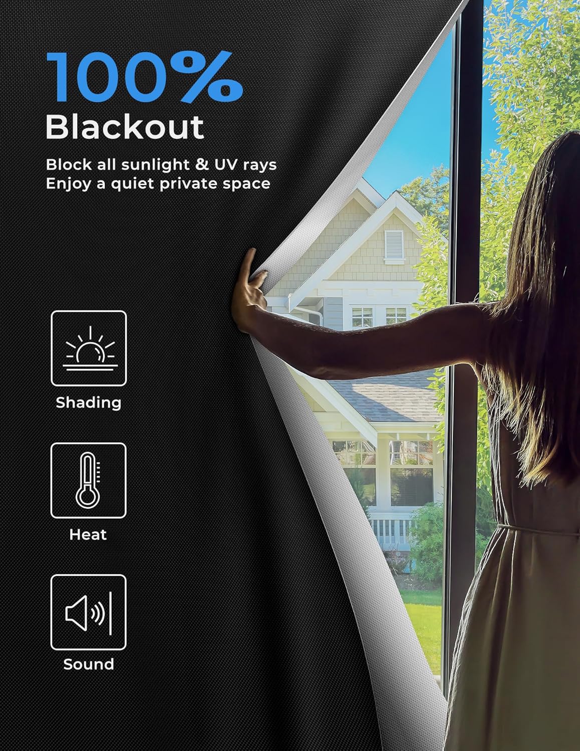 Sumobaby Blackout Curtains for Bedroom Portable 29"x48",No Drill Blackout Shades with Upgraded Hook&Loop Tapes,100% Black Out Window Cover,Thermal Insulated Blinds for Bedroom,Nursery(1 Panel,Black)
