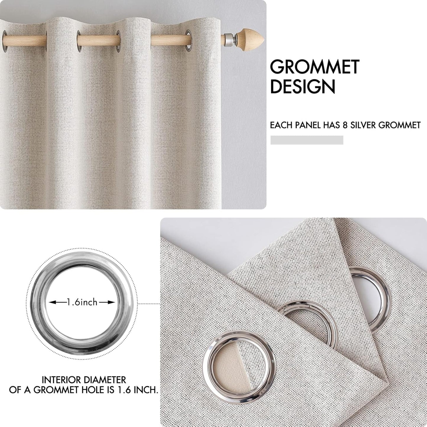 MIULEE 100% Blackout Linen Textured Curtains for Bedroom Solid Thermal Insulated Ivory Grommet Room Darkening Curtains & Drapes Luxury Decor for Living Room Nursery 52 x 108 Inch (2 Panels)