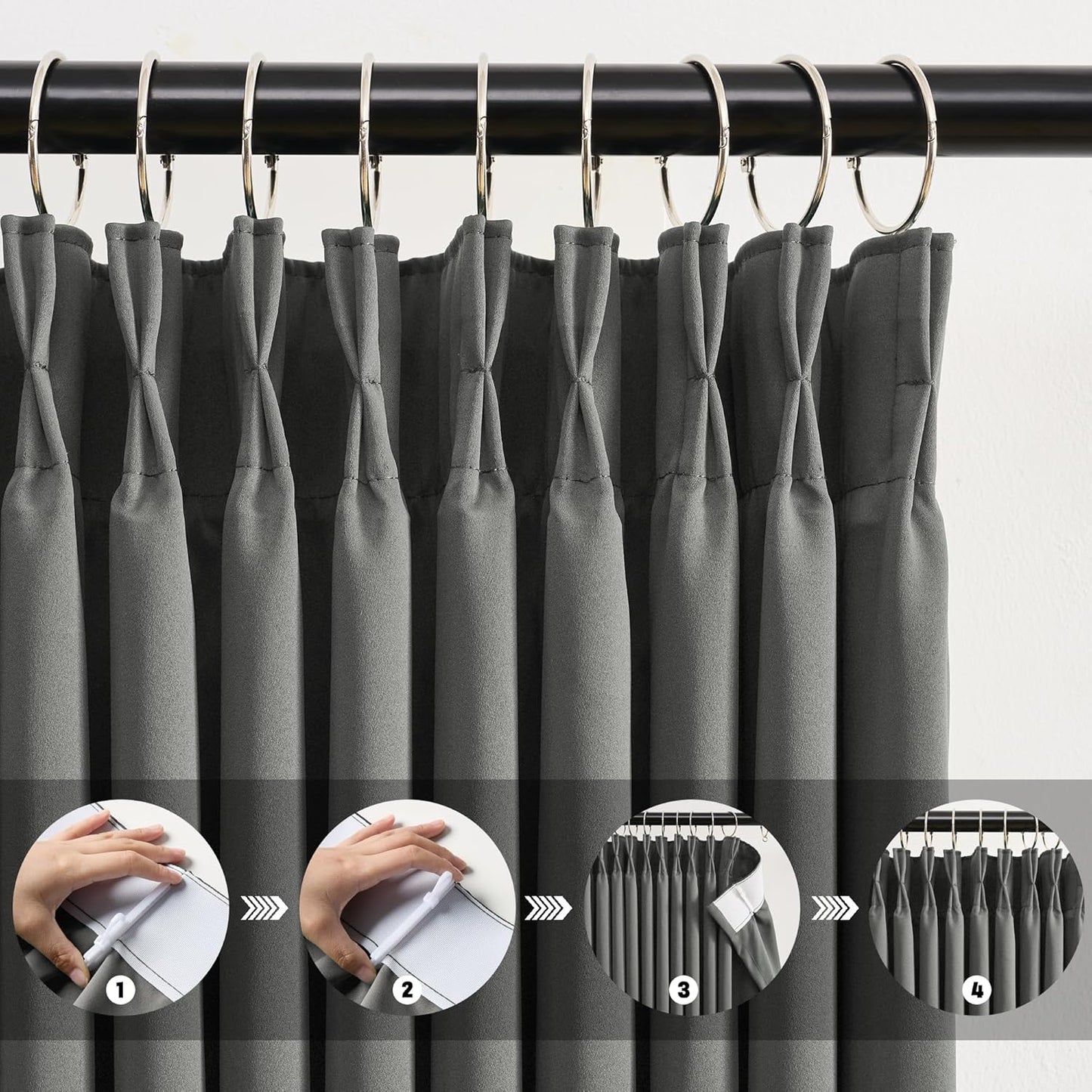 KEQIAOSUOCAI Blackout Pleated Curtains 84 Inches Long, Privacy Window Drapes for Living Room/Dining Room/Bedroom, 72 Inch Wide x 84 Inch Long(6 ft x 7 ft),Grey Color, Pinch Pleat with Hooks, 2 PCs