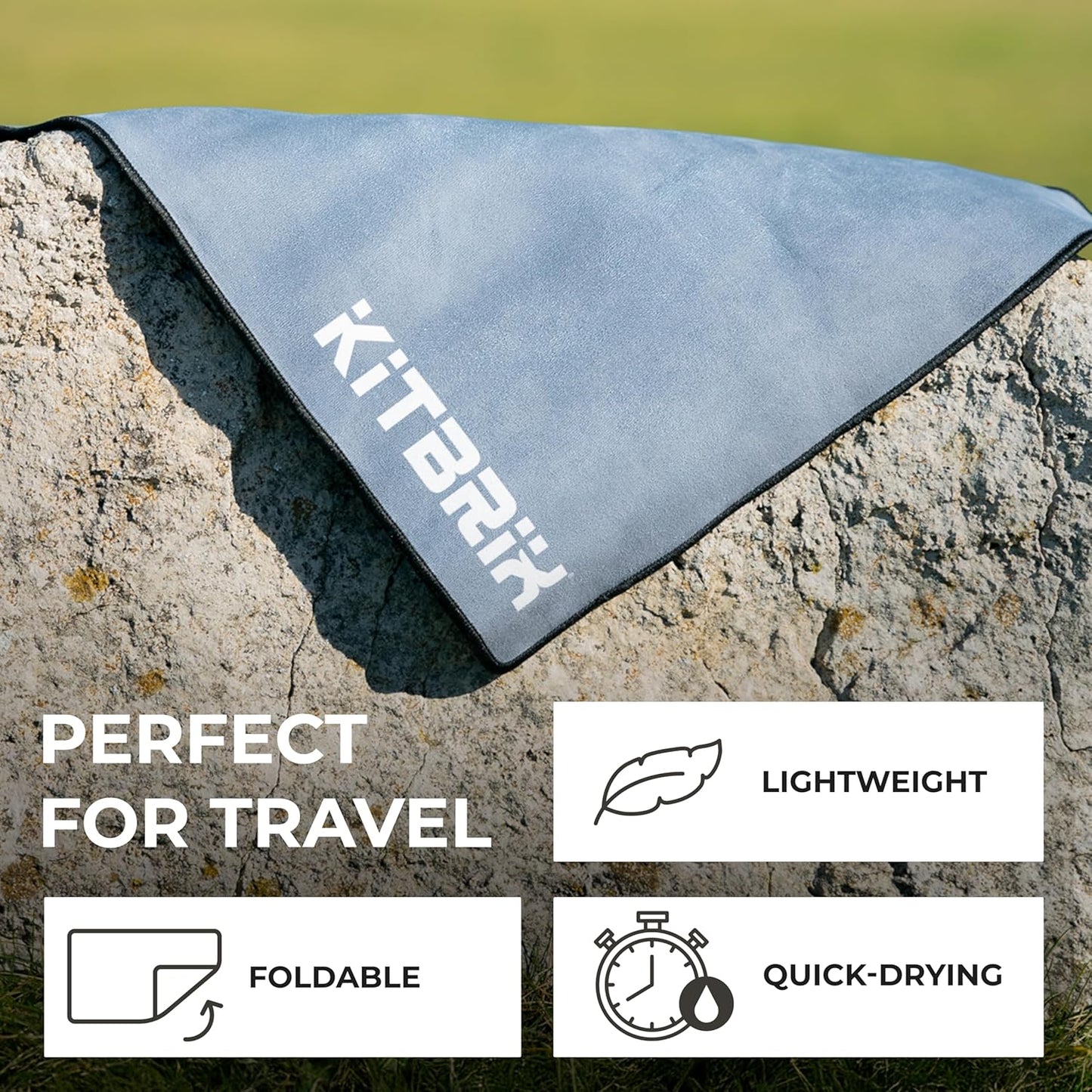 KitBrix Outdoor Sitting Mat & Wetsuit Changing Mat for Swimming, Surfing, Triathlon Transition - Soft Microfiber, Waterproof Base - Camping Essentials, Beach Accessories